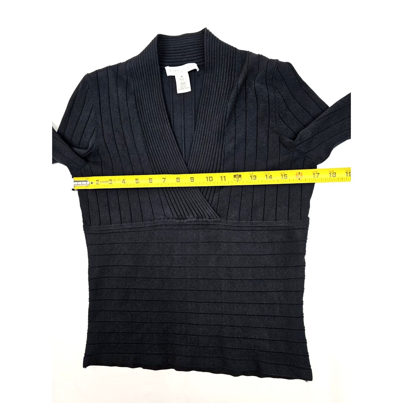 White House Black Market White House Black Market Blouse Silk Blend Chelsea Collar Rib 3/4 Sleeve Black M Womens Regular Top Shirt Size M / US 6-8 / IT 42-44 - 3 Thumbnail