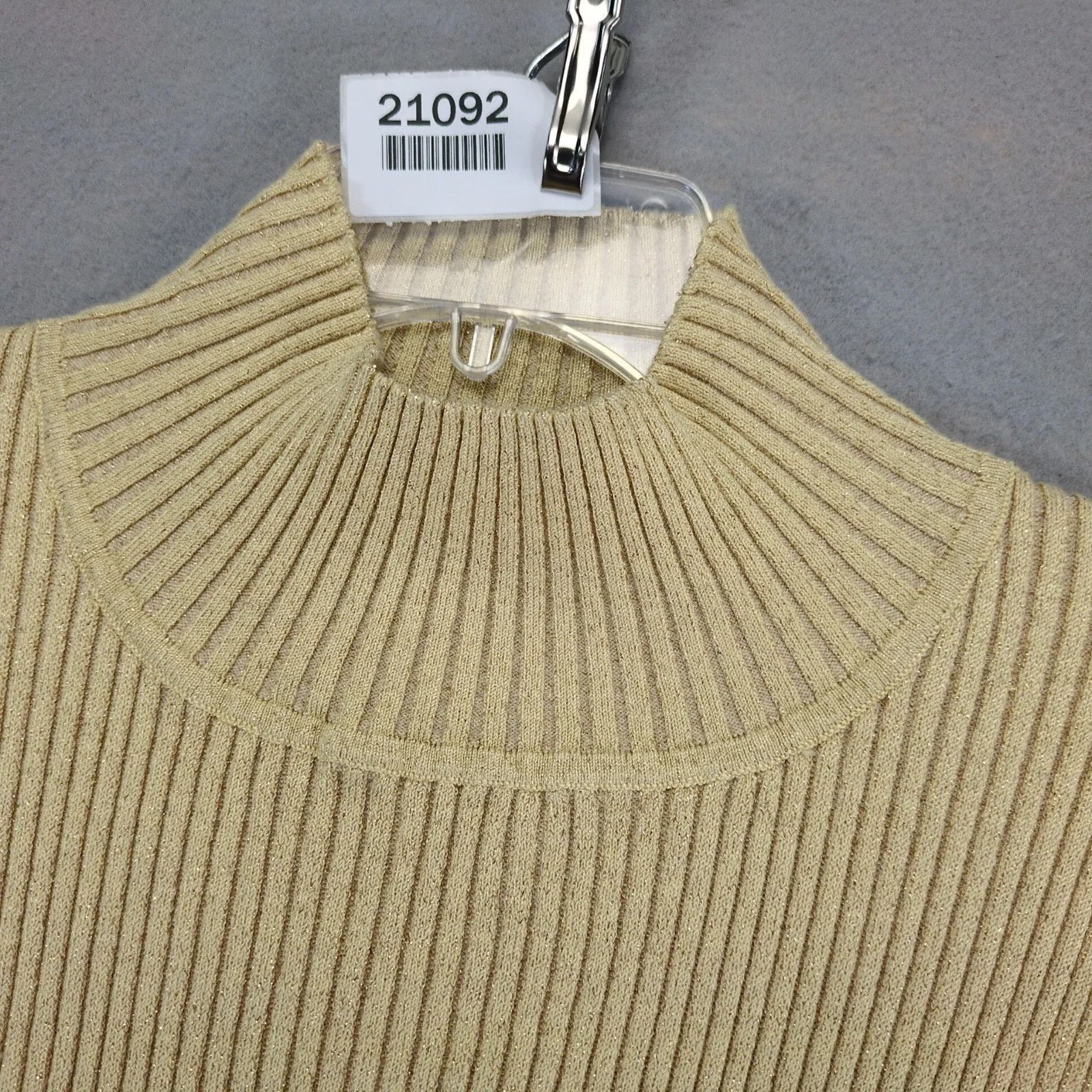 Vintage Victor Costa Gold Metallic Ribbed Knit Top Women's L Mock Nk Size L / US 10 / IT 46 - 10 Thumbnail