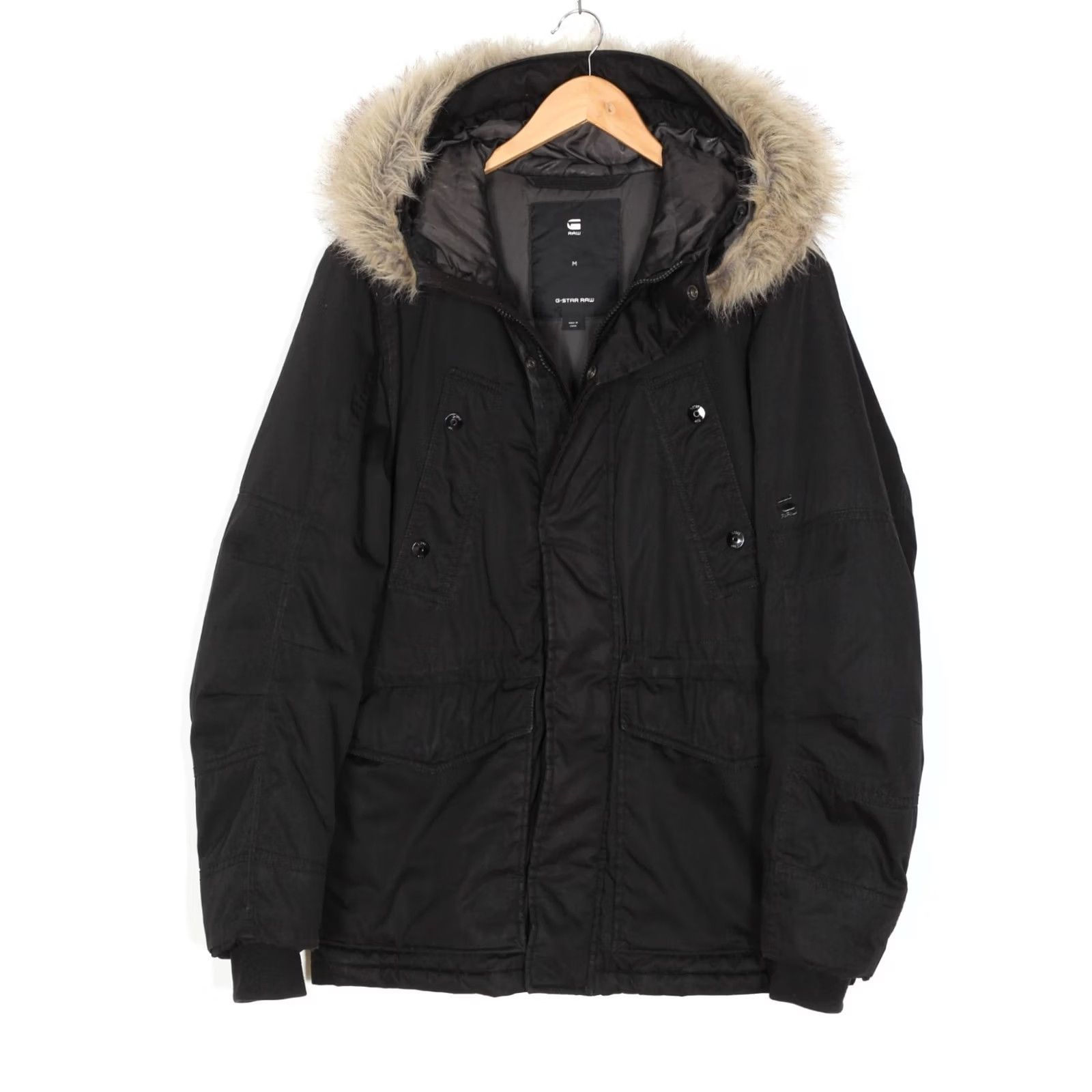 G-Star G-STAR Whistler Twill Fur Hdd Short Parka Jacket Men M Hooded MJ3718 Black Size US 31 - 2 Thumbnail