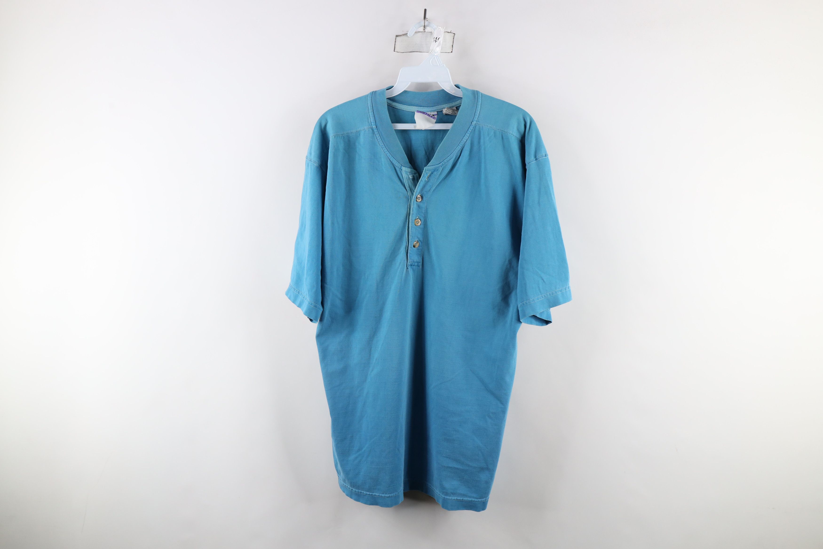 Vintage Vintage 90s Streetwear Blank Short Sleeve Henley T-Shirt Size US L / EU 52-54 / 3 - 1 Thumbnail