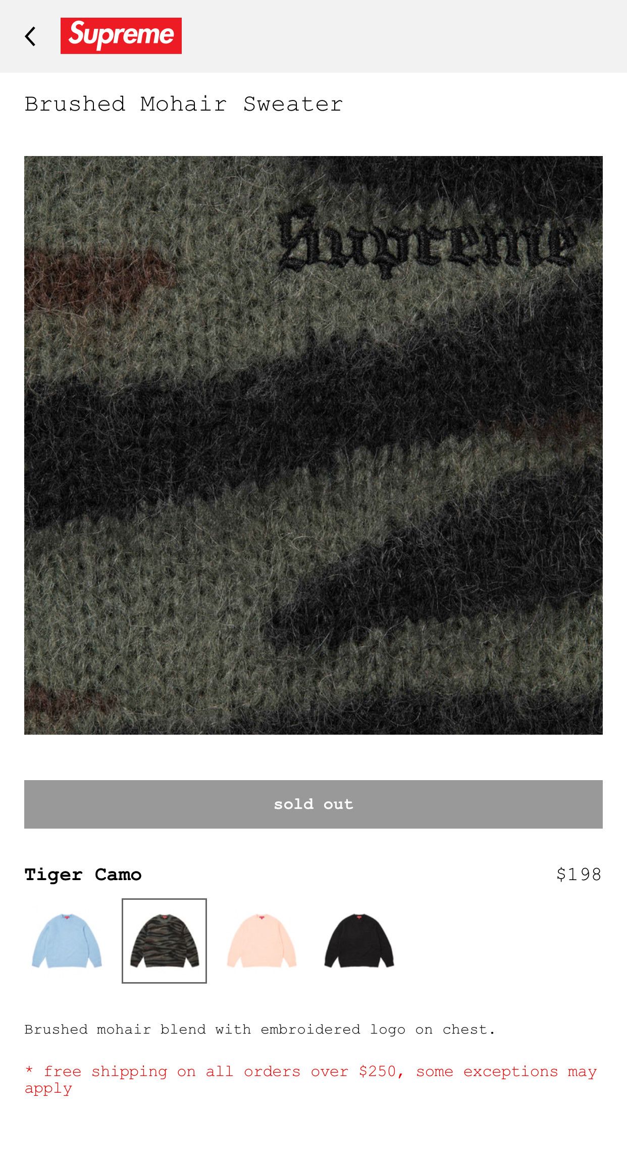 Supreme brushed mohair sweater tiger camo