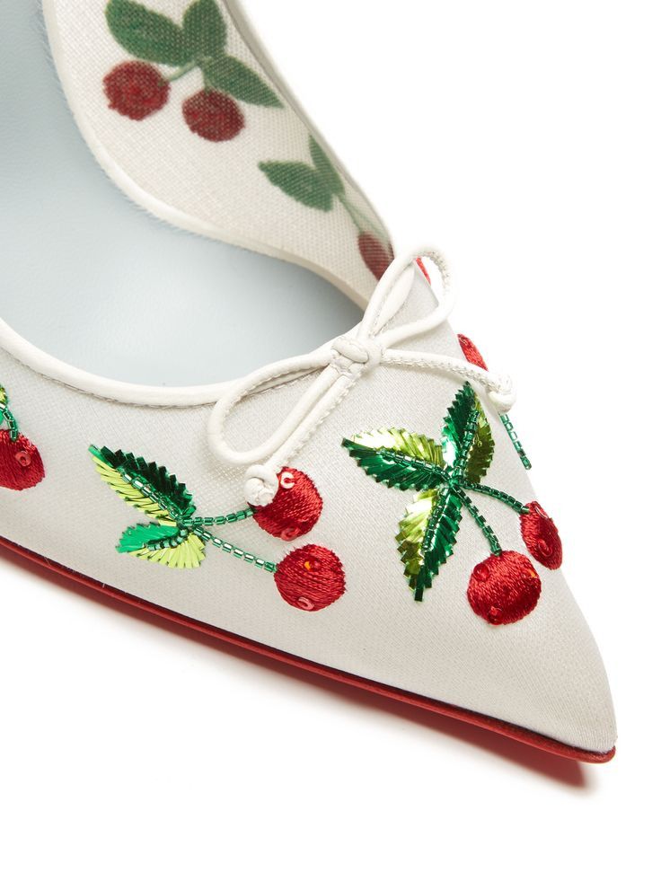 Christian Louboutin Cherrypump 100 Latte White Organza Red Cherry Pump Heel 39.5 Size US 9.5 / IT 39.5 - 11 Thumbnail