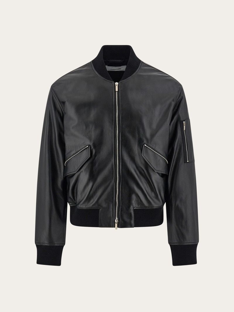 Salvatore Ferragamo o1s1rm0226 Leather Jacket in Black Size US L / EU 52-54 / 3 - 1 Thumbnail