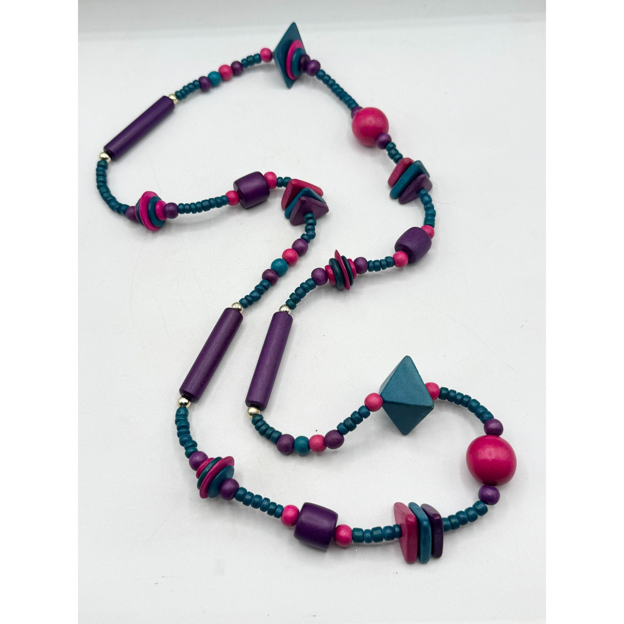 Vintage Vintage 80s Wood Wooden Long Geometric Disc Beaded Necklace Size ONE SIZE - 2 Thumbnail