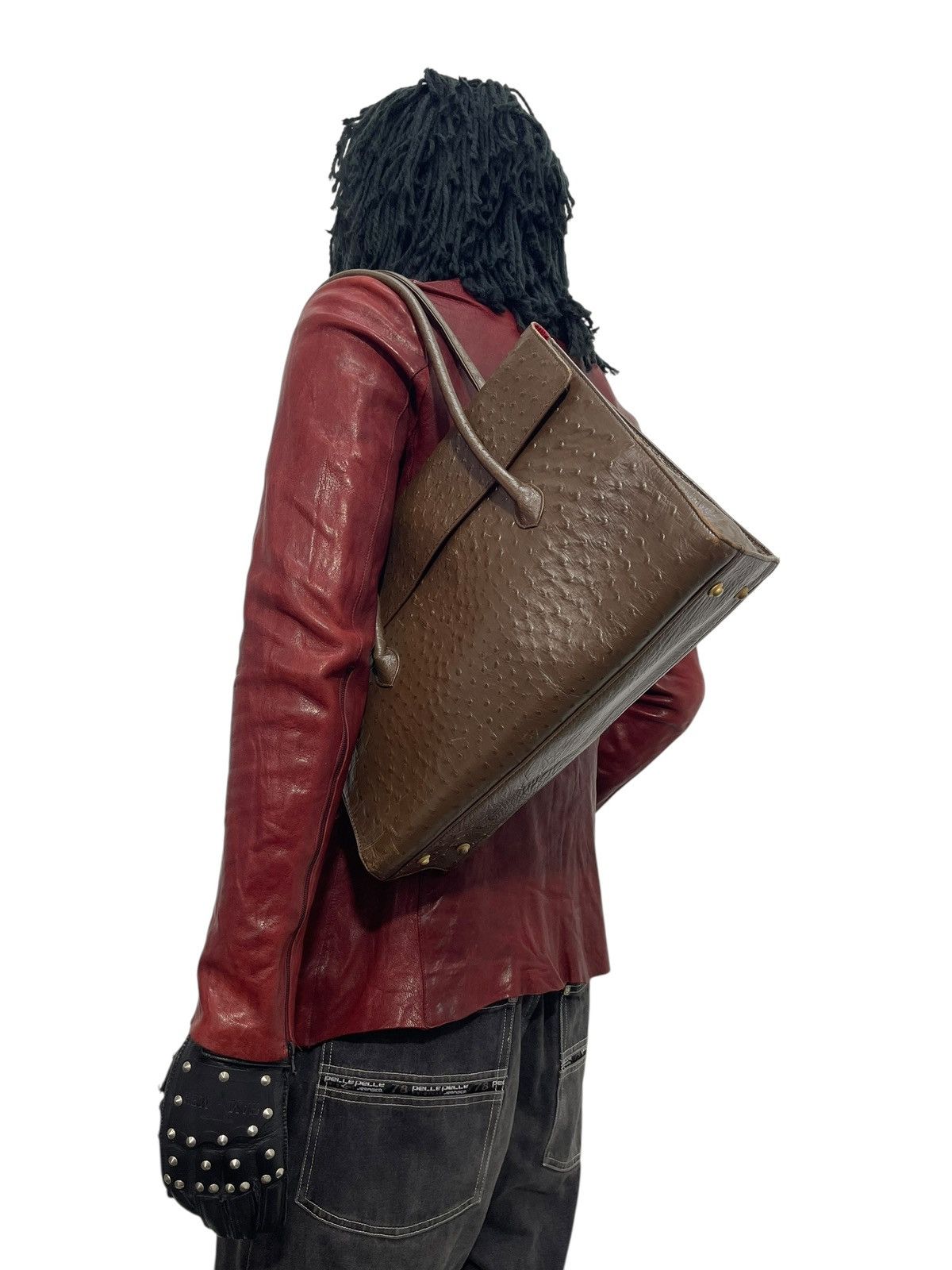 Comme des Garcons × Stussy Full Leather Ostritch Vtg Unknown Japan Shoulder Bag 7🟩 Size ONE SIZE - 3 Thumbnail
