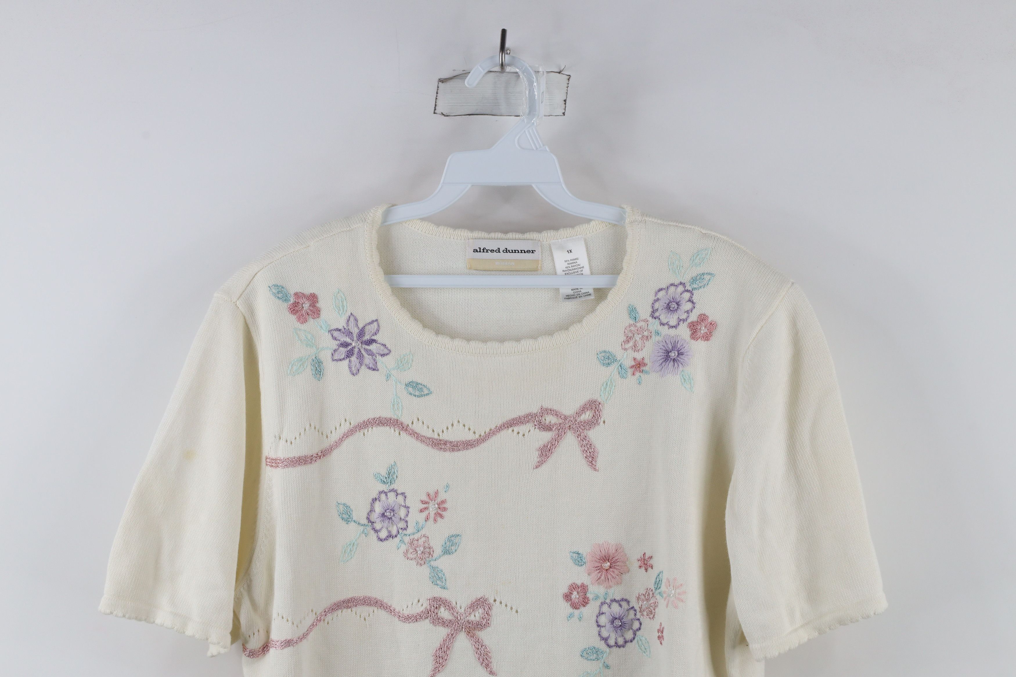 Vintage Vintage 90s Country Primitive Knit Short Sleeve Sweater Size XL / US 12-14 / IT 48-50 - 2 Thumbnail