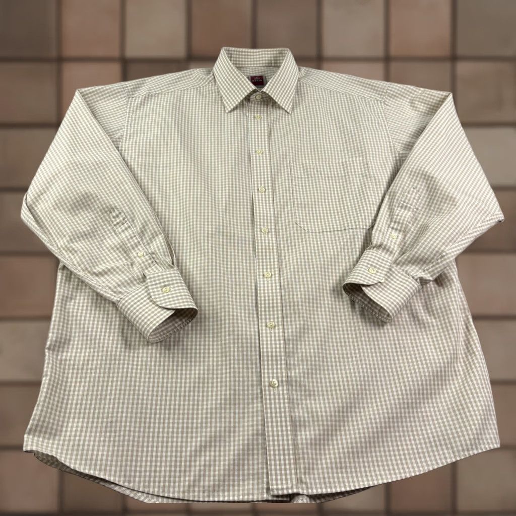 Eton VINTAGE Eton Shirt Mens 43 17 Beige Checkered Button Up Long Sleeve Formal Casual Size 46R - 1 Thumbnail