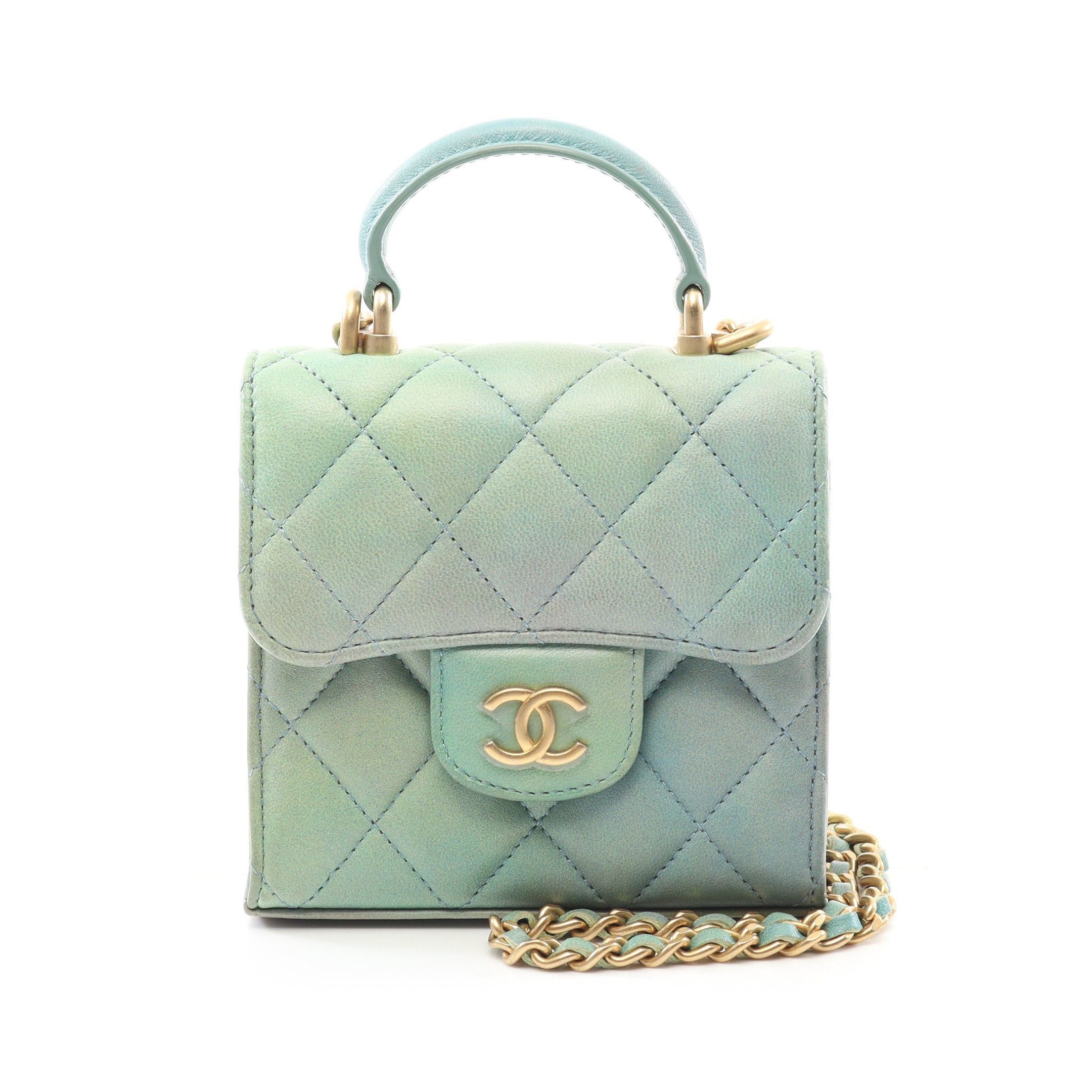 Chanel Mini Matelasse Chain Clutch Shoulder Bag Leather Light Green Gold Hardware, Women's