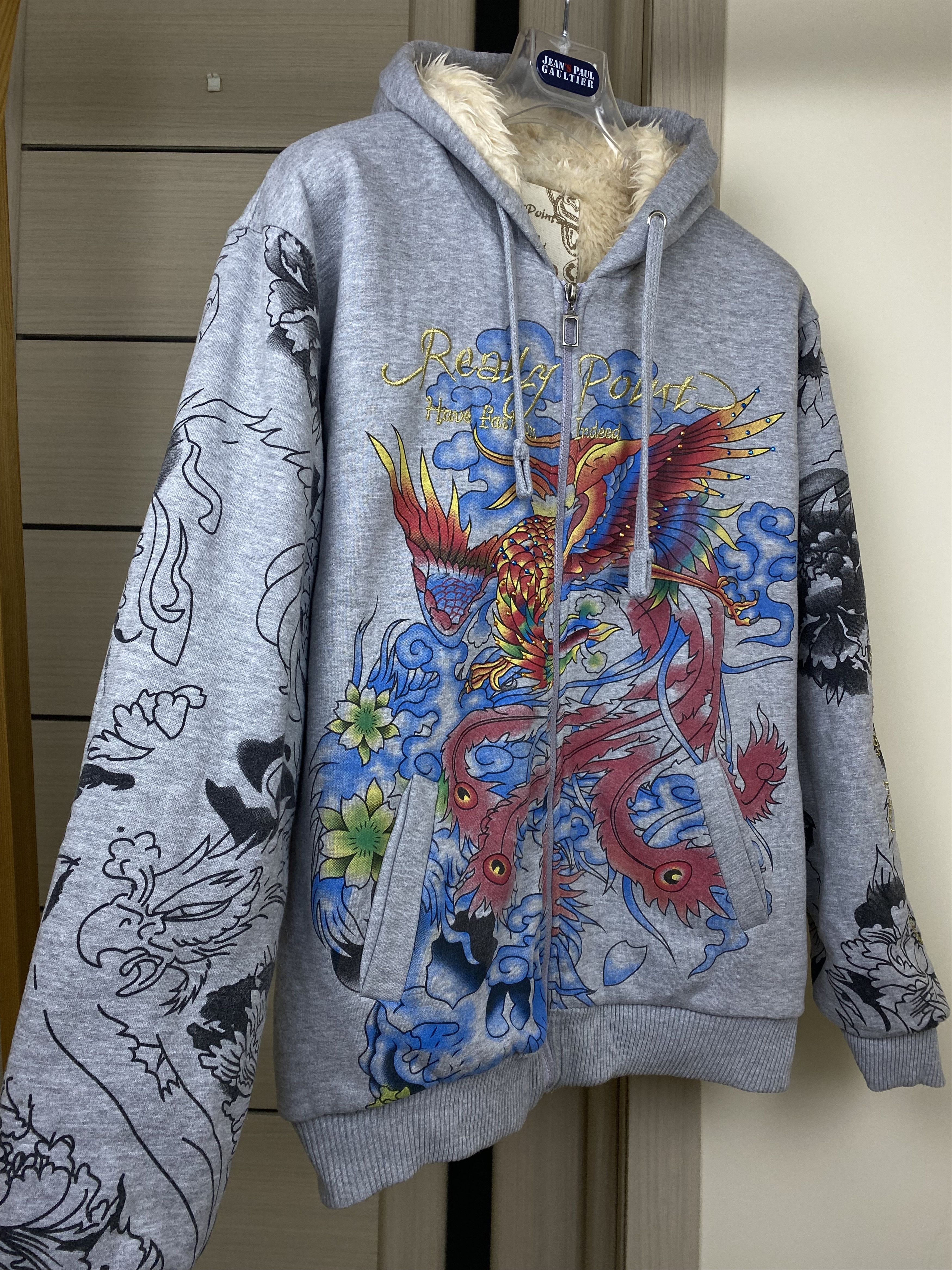 Christian Audigier Vintage Really Point Faux Fur Lined Zip Hoodie Like Ed Hardy Size US XXL / EU 58 / 5 - 3 Thumbnail