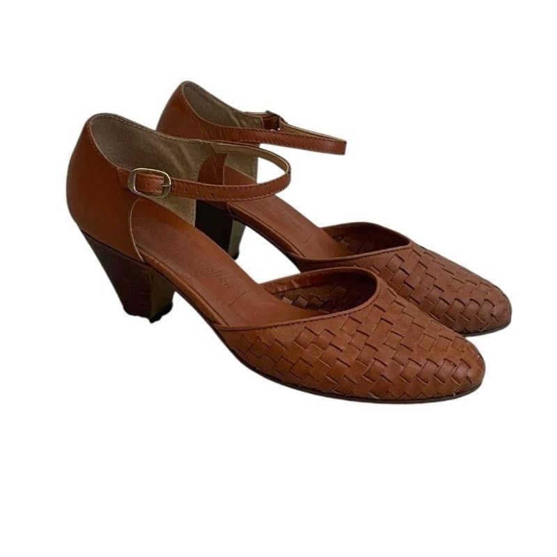 Vintage Vtg 70s Jacques Cohen Terracotta Woven Leather Heels Size US 6 / IT 36 - 2 Thumbnail