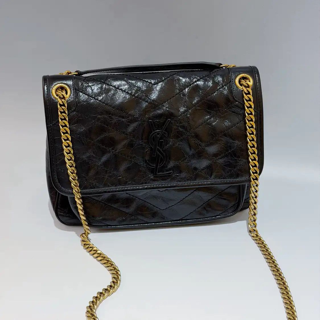 Saint Laurent Paris Ysl Niki Medium Black Cowhide Leather Quilted Vcrossbody Bag, Women's