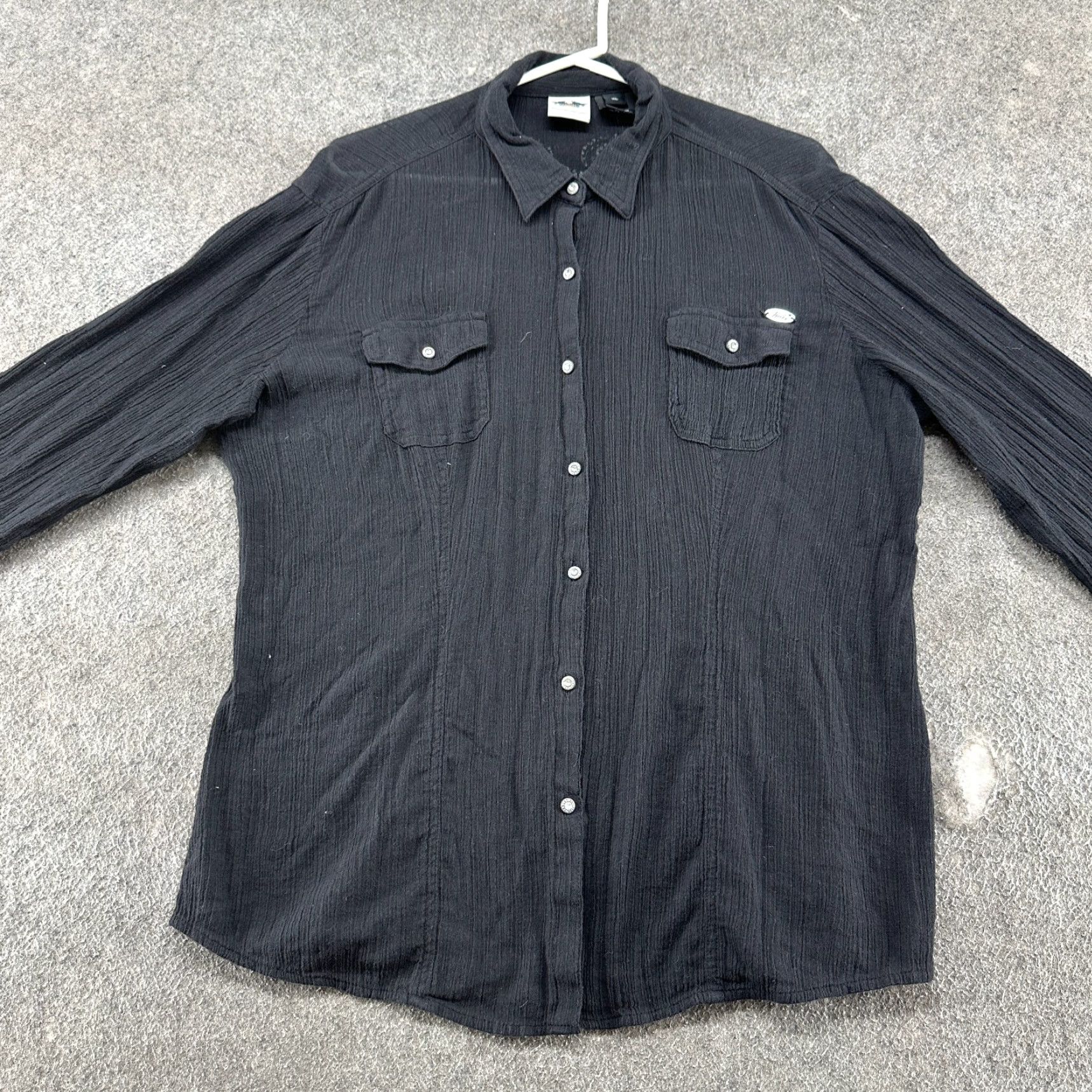 Harley Davidson VINTAGE Harley-Davidson Shirt Womens XL Black Button-Up Cotton Bling Wings Y2K Size XL / US 12-14 / IT 48-50 - 4 Thumbnail