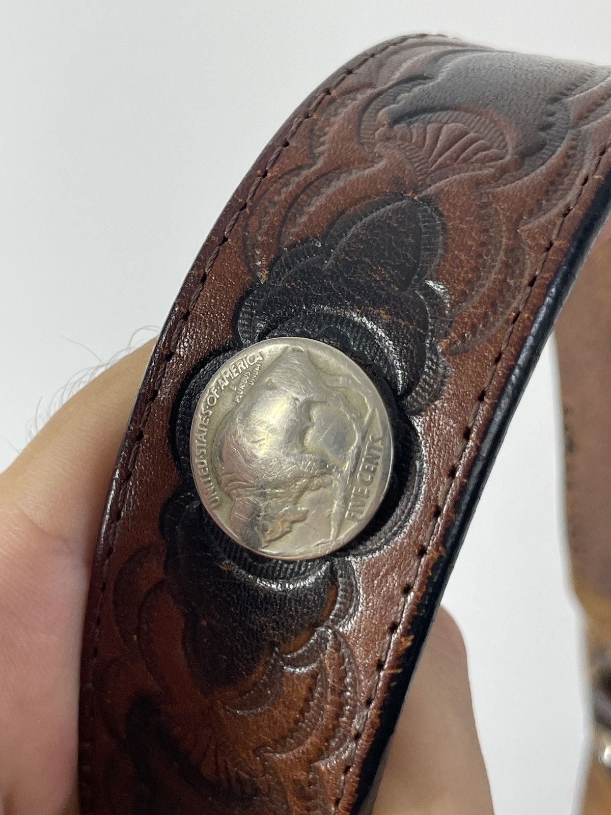 Vintage Solid Brass Vintage leather belt Size ONE SIZE - 6 Thumbnail
