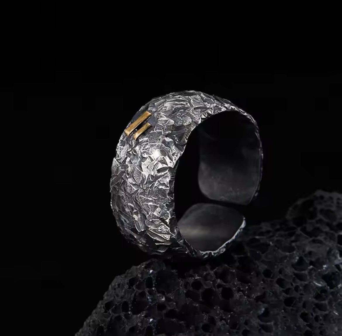 Other Brutalist Silver Ring with Gold Accent Size ONE SIZE - 3 Thumbnail