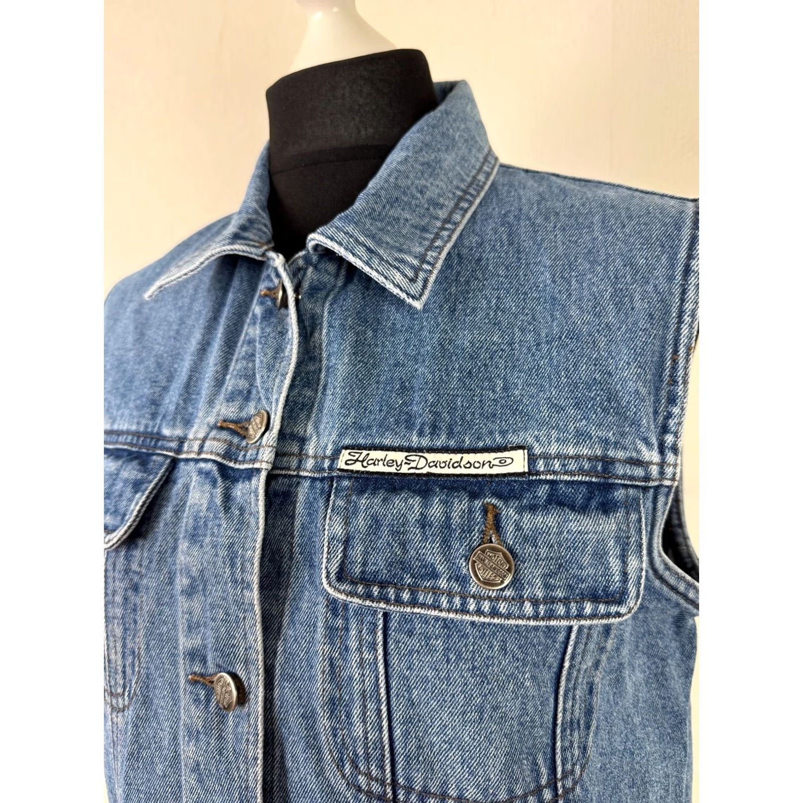 Harley Davidson Harley-Davidson Denim Vest Womens Blue L Waistcoat Biker Casual Vintage Shirt? Size 36" / US 14 / IT 50 - 2 Thumbnail