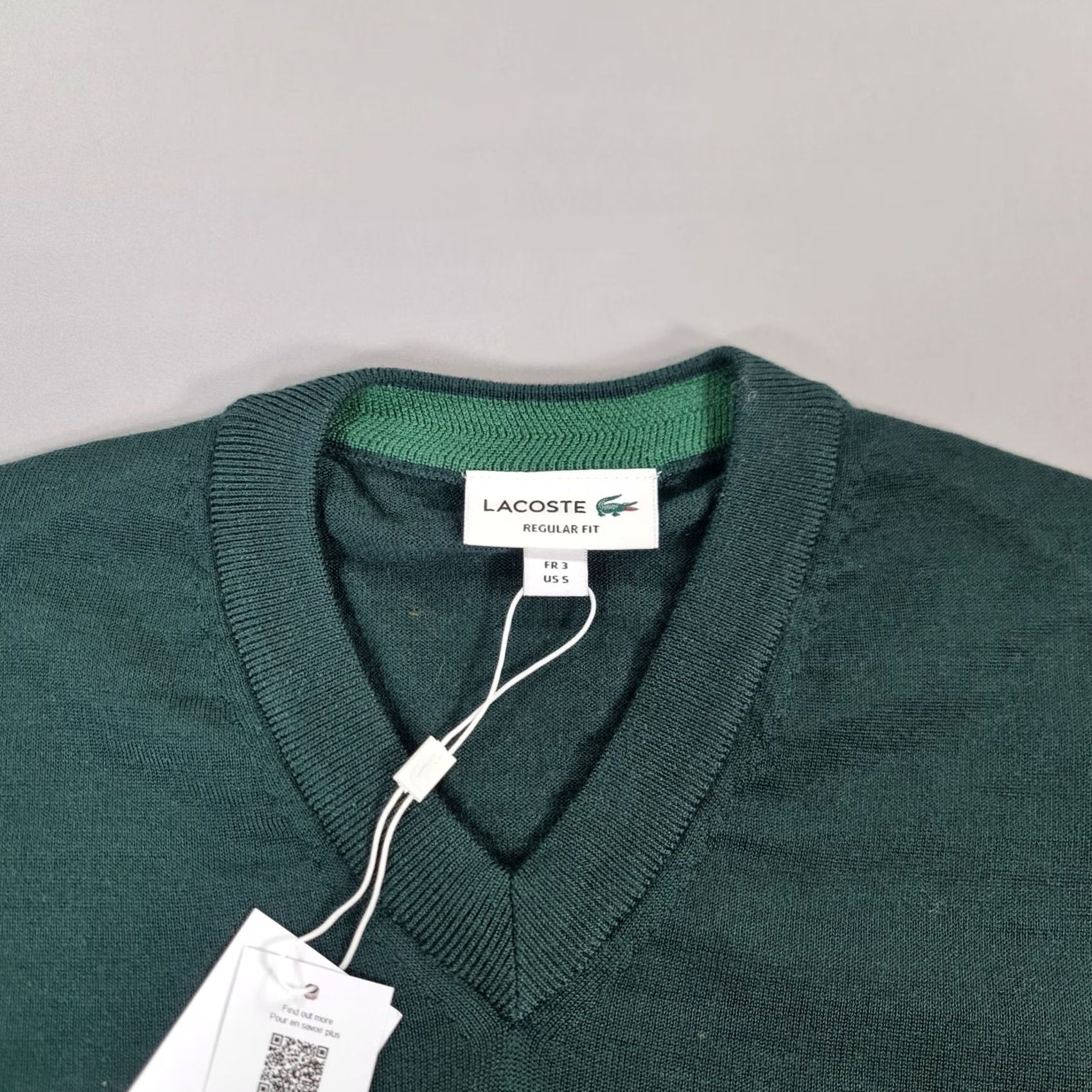 Lacoste Lacoste Jumper Green Small Regular Wool Knitted Pullover V-Neck Long Sleeve Machine Washable Mens Size US S / EU 44-46 / 1 - 2 Thumbnail