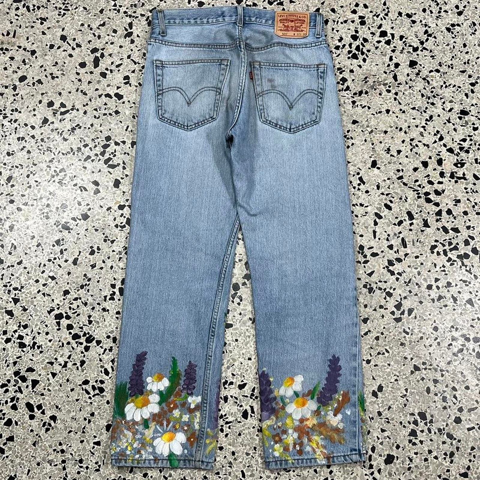 Levi's × Vintage VINTAGE Y2K LEVIS 505 HAND PAINTED HUMMINGBIRD DENIM JEANS: Size US 32 / EU 48 - 5 Thumbnail