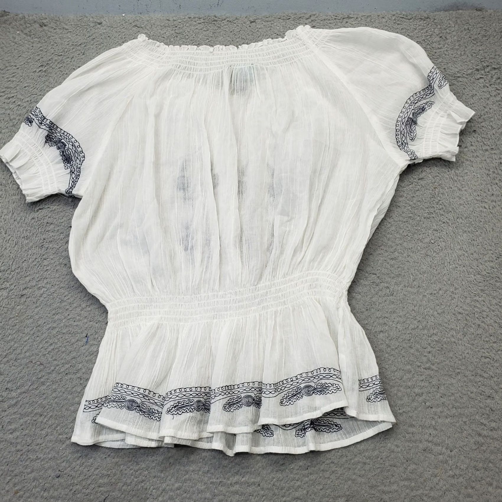 Cynthia Rowley Cynthia Rowley Blouse Womens XL White Sheer Shirred Off Shoulder Smocked Waist Shirt Womens XL White Sheer Blouse Size XL / US 12-14 / IT 48-50 - 2 Thumbnail