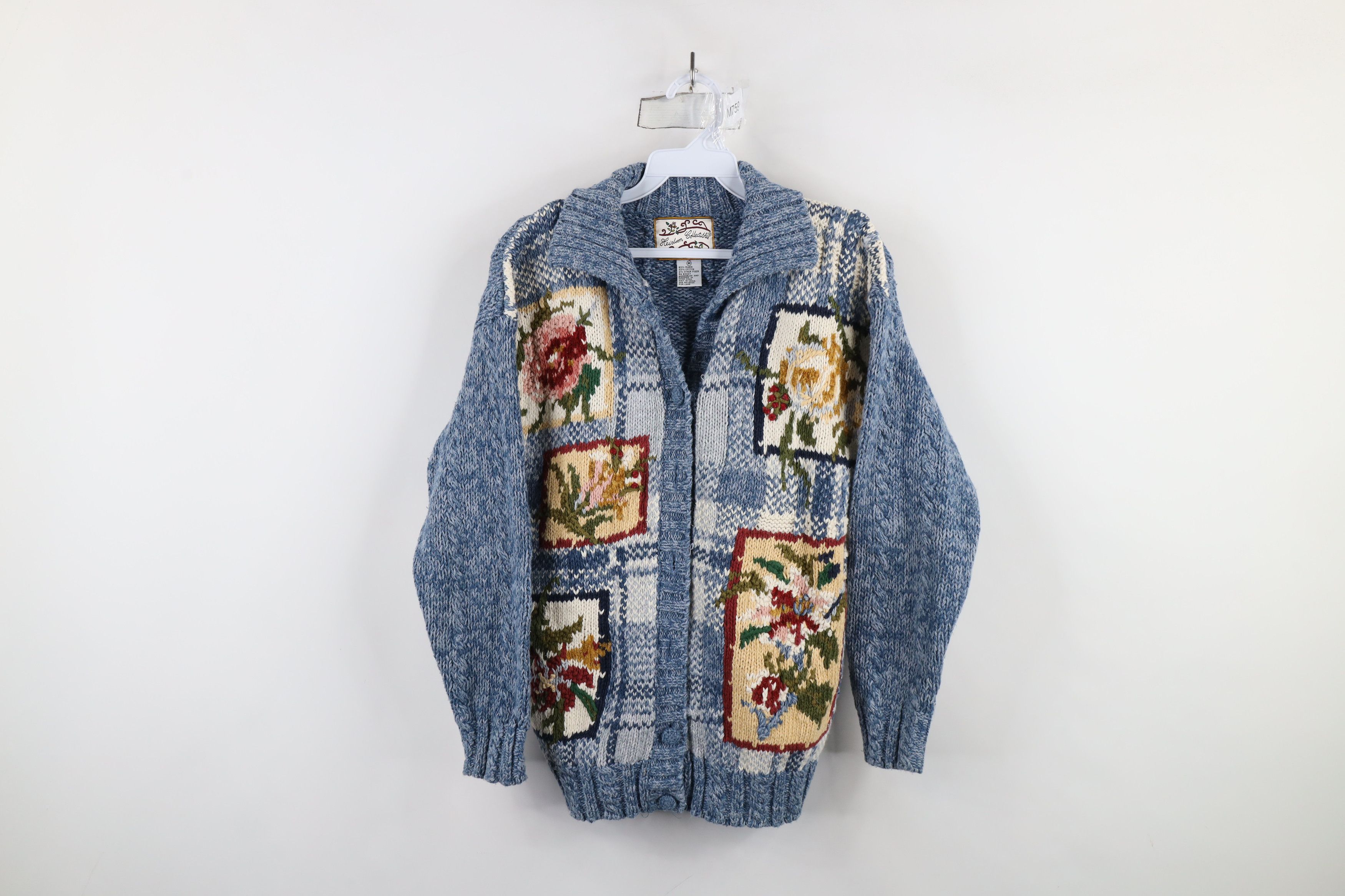 Vintage Vintage 90s Streetwear Checkered Flower Cardigan Sweater Size M / US 6-8 / IT 42-44 - 1 Thumbnail