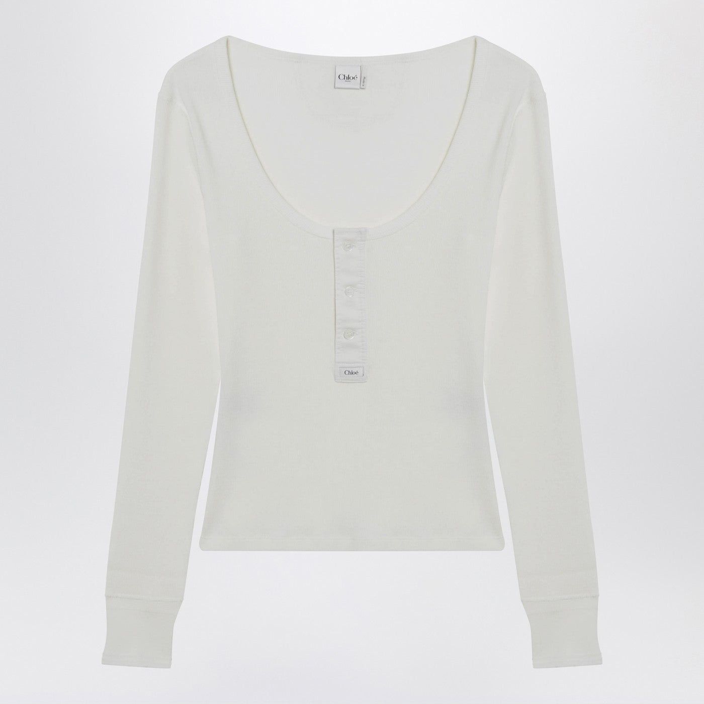 Chloe Chloe White Henley Cotton Jersey Top Size L / US 10 / IT 46 - 1 Thumbnail