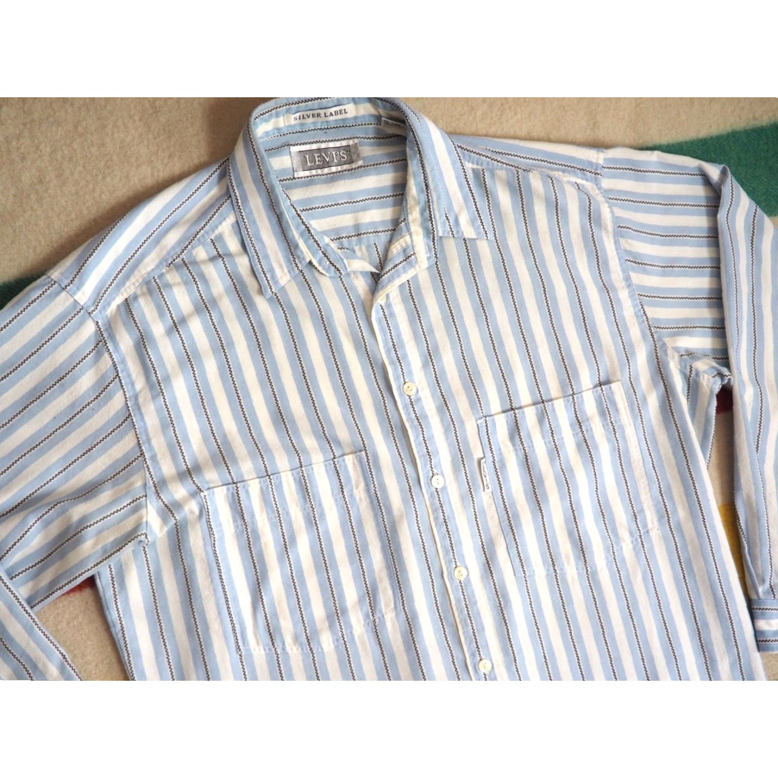 Levi's VTG Levi's Button-Front Shirt Mens L Casual 1990s 90s Striped Blue White Cotton Grunge Baggy Long Sleeve Size US L / EU 52-54 / 3 - 2 Thumbnail