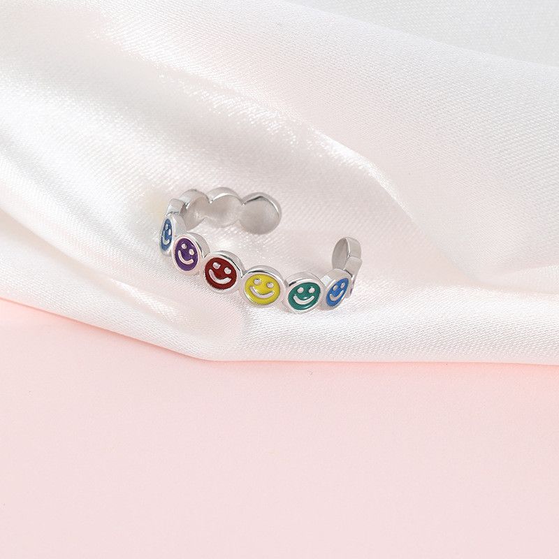 Jewelry Rainbow Smiley Face Light Luxury Open Ring Size ONE SIZE - 2 Thumbnail