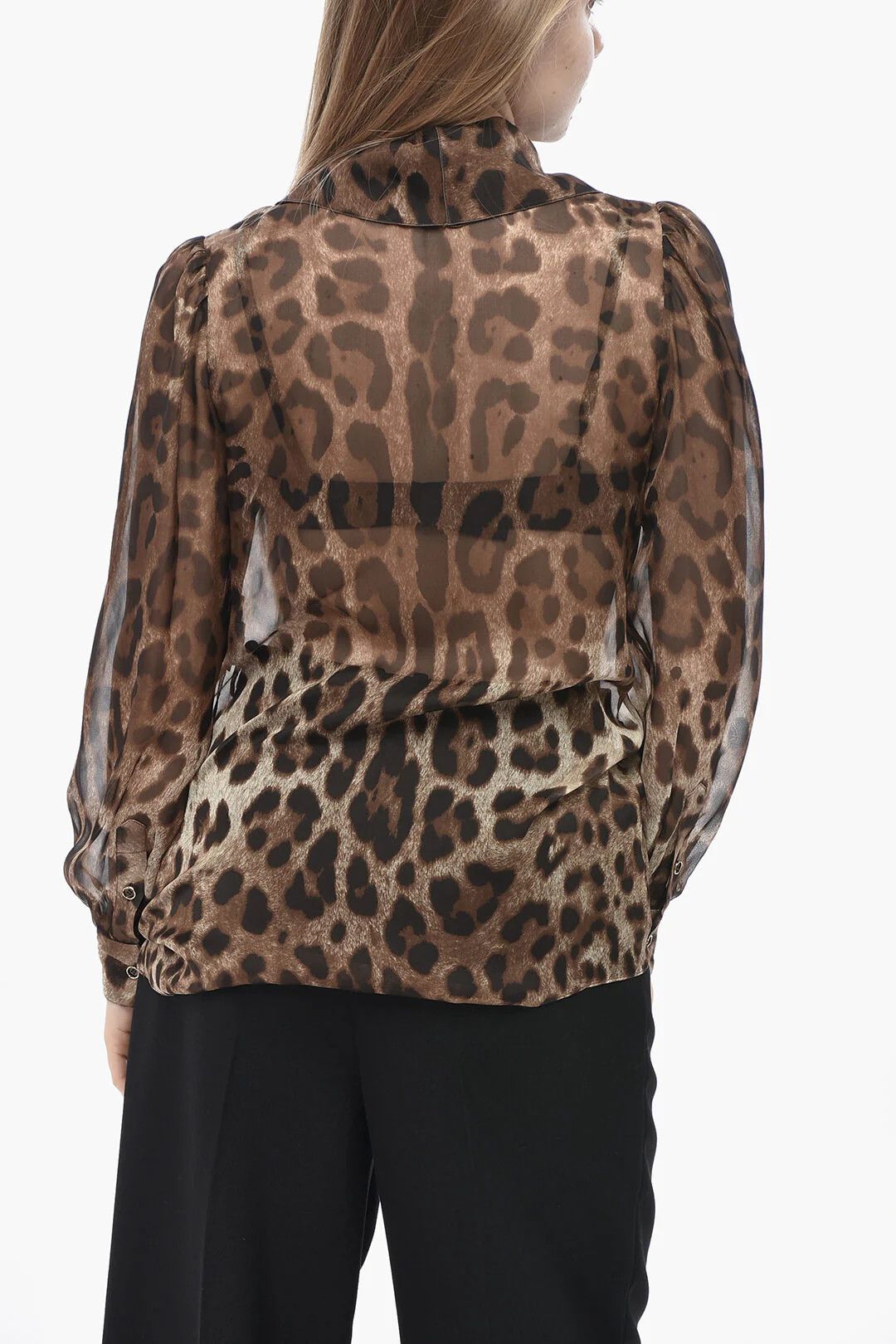 Dolce & Gabbana og1mm0426 Silk Ruffle-Front Blouse in Brown Size XS / US 0-2 / IT 36-38 - 2 Thumbnail