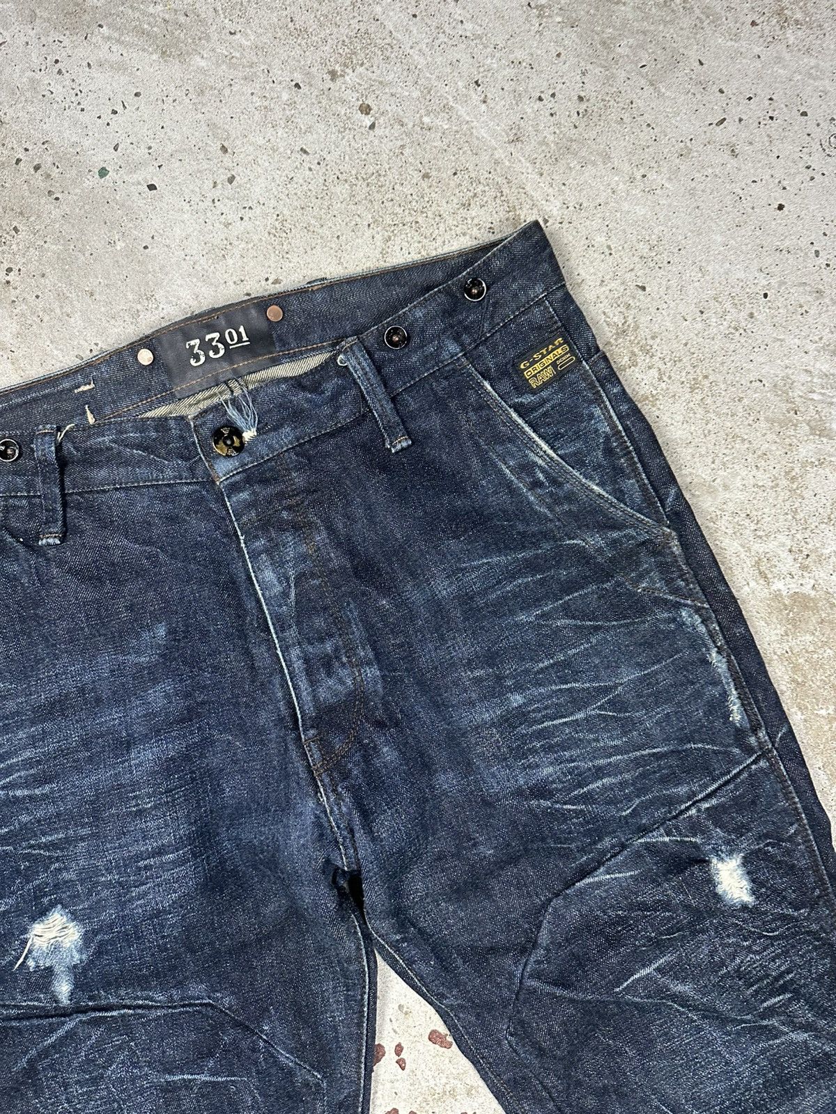 G-Star × Japanese Brand × Vintage Vintage Y2K G Star Raw 3301 Distressed Double Knee Denim Size US 34 / EU 50 - 8 Thumbnail