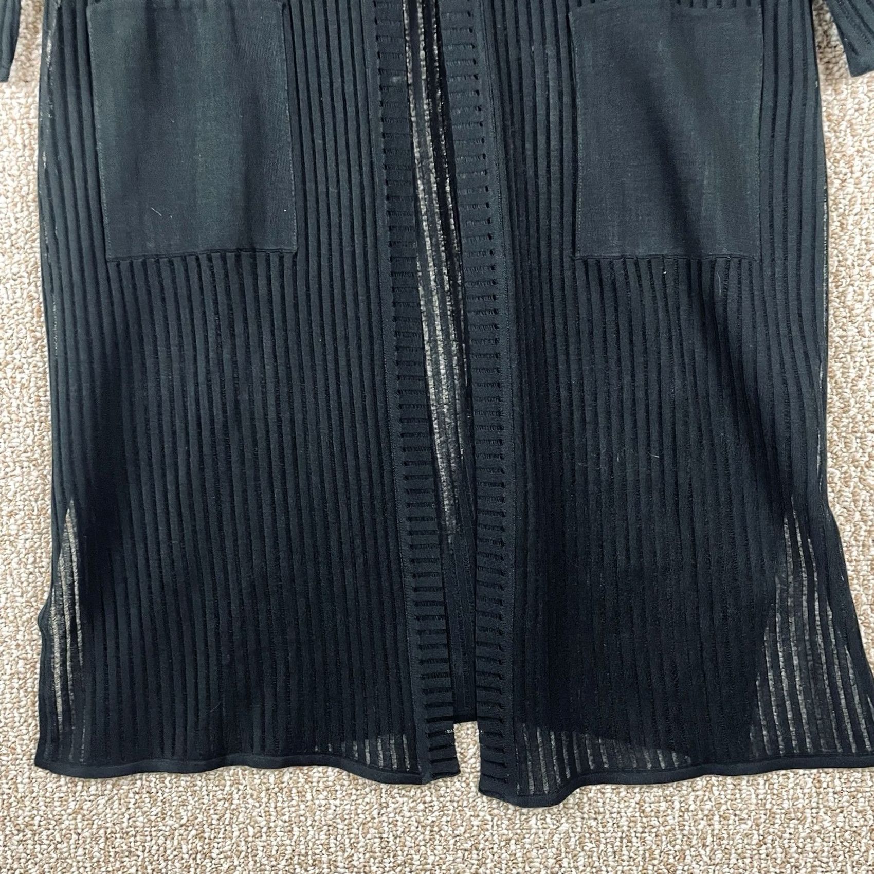 Vintage Ming Wang Cardigan Jacket Women L Ribbed Sheer Black Knit Longline T374 Knit Cardigan Ribbed Open Collarless Long Sleeve Round Neck Black Woman Large Size L / US 10 / IT 46 - 5 Thumbnail