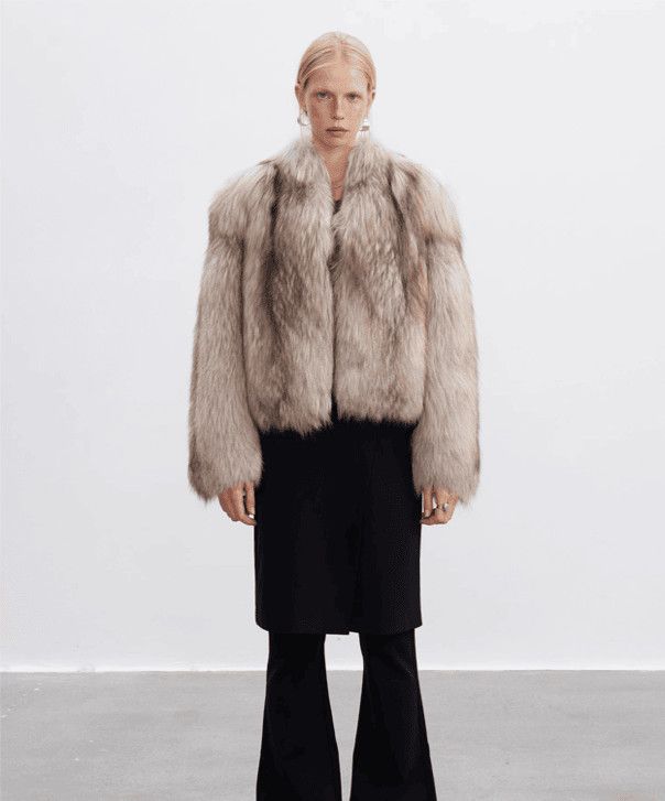 Other Women’s Oatmeal Silver Fox Fur Jacket Size L / US 10 / IT 46 - 3 Thumbnail