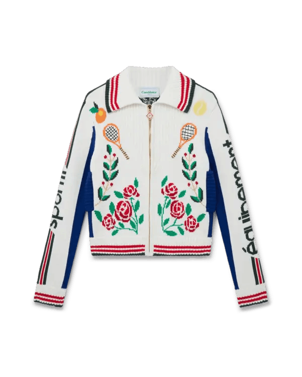 Casablanca o1mle0326 Casablanca Laurel Intarsia Knit Jacket Multicolor Size US XL / EU 56 / 4 - 1 Thumbnail