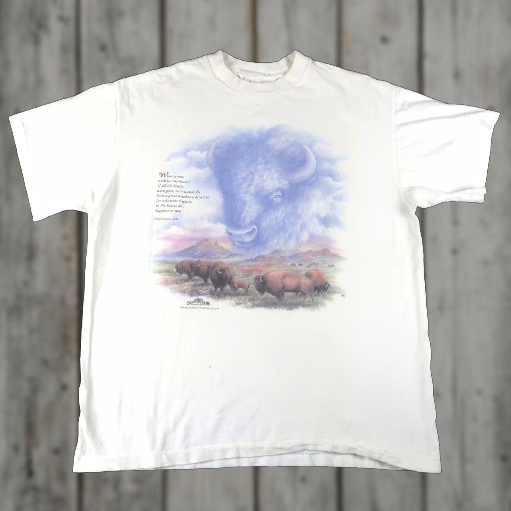 Delta VINTAGE Delta Men’s T-Shirt Short Sleeve XL White 90s 3D Buffalo Bison Cartoon Nature Size US XL / EU 56 / 4 - 1 Thumbnail