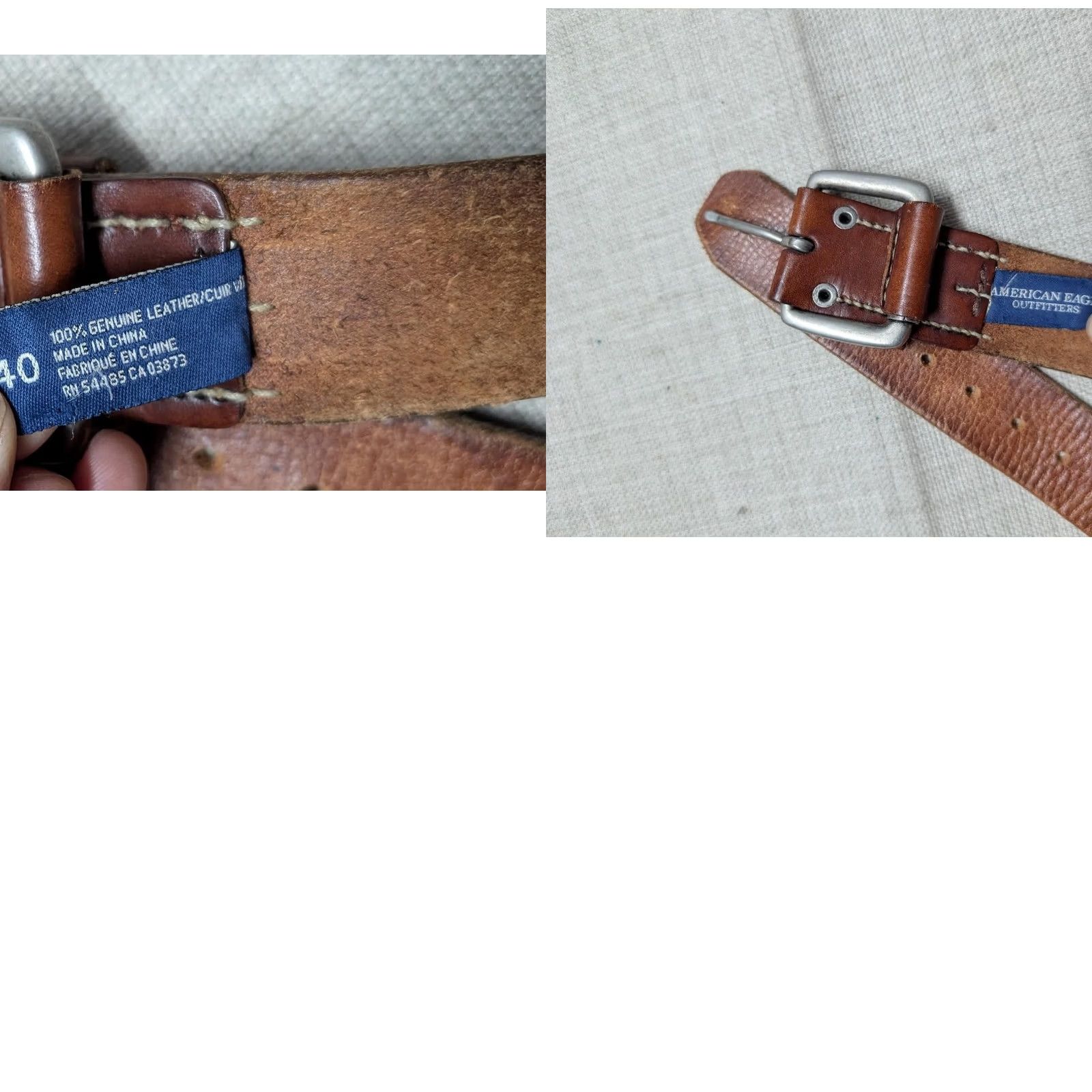 Vintage Y2K vintage AMERICAN EAGLE belt Leather Cowhide Full Grain Patina brown 34 waist 34 Mens Belt Size 34 - 8 Thumbnail