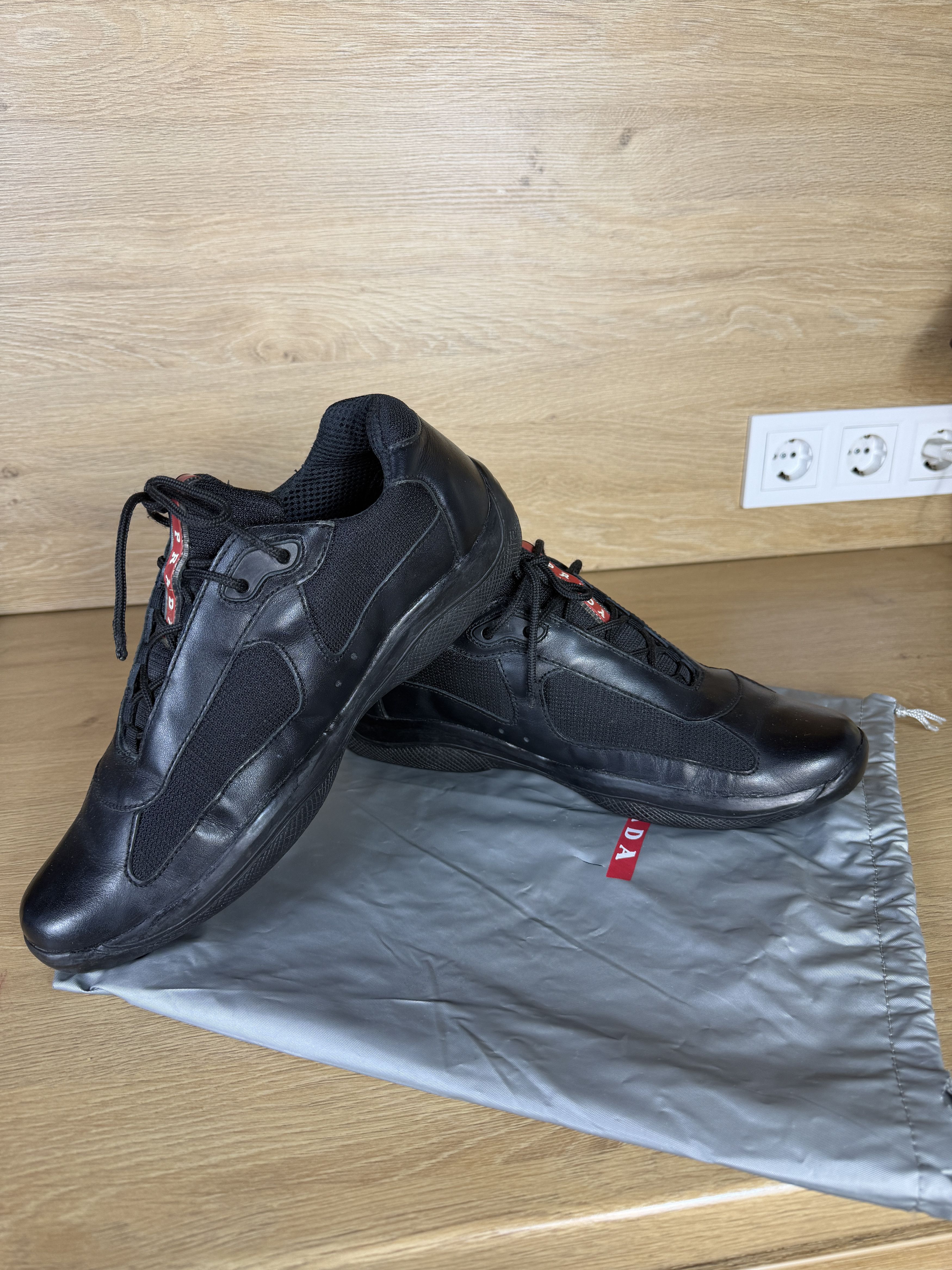 Prada Rare Prada Americas Cup Black Leather Sneakers red tab Size US 11.5 / EU 44-45 - 7 Thumbnail