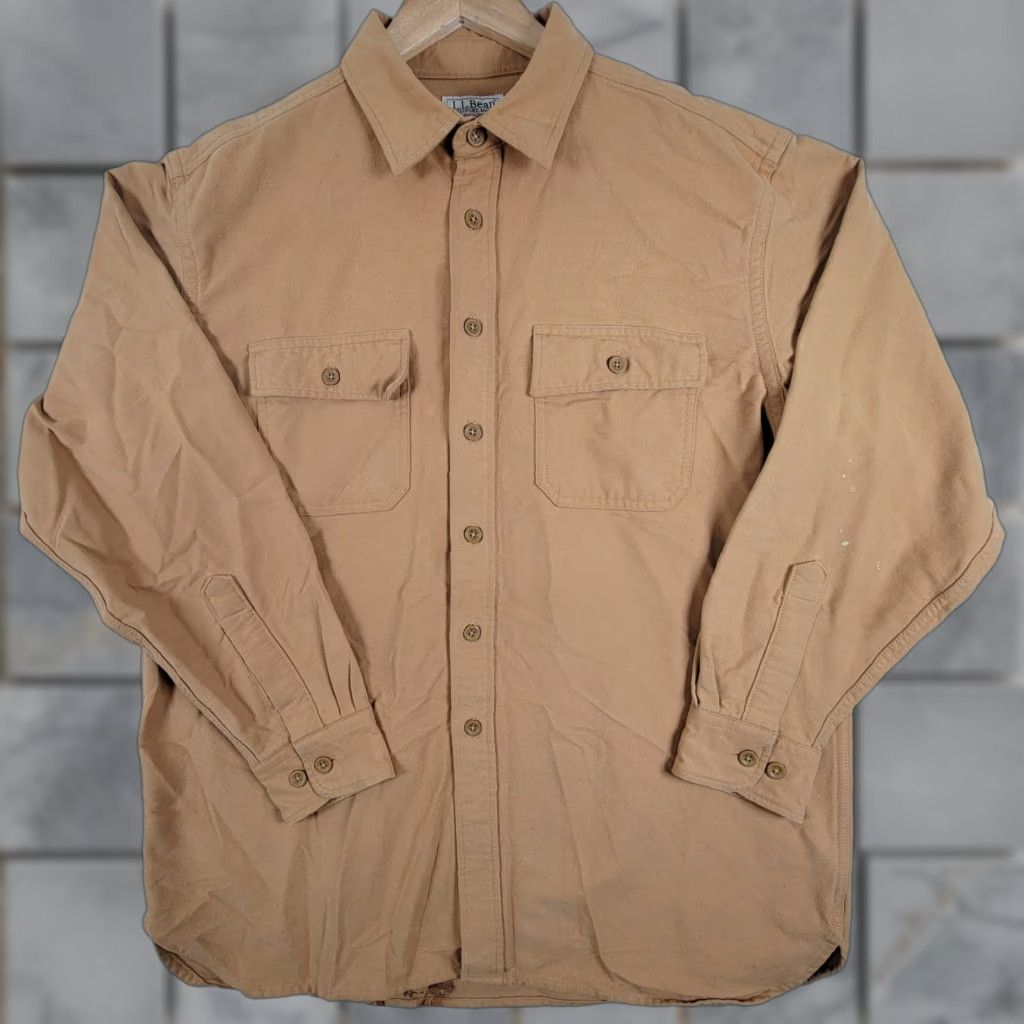 Vintage LLBEAN Workwear Fleece Lined Shirt Jacket Adult Large Tan Brown Shacket Plaid Lined 90s Grunge Retro Casual Workwear Mens Size US L / EU 52-54 / 3 - 1 Thumbnail