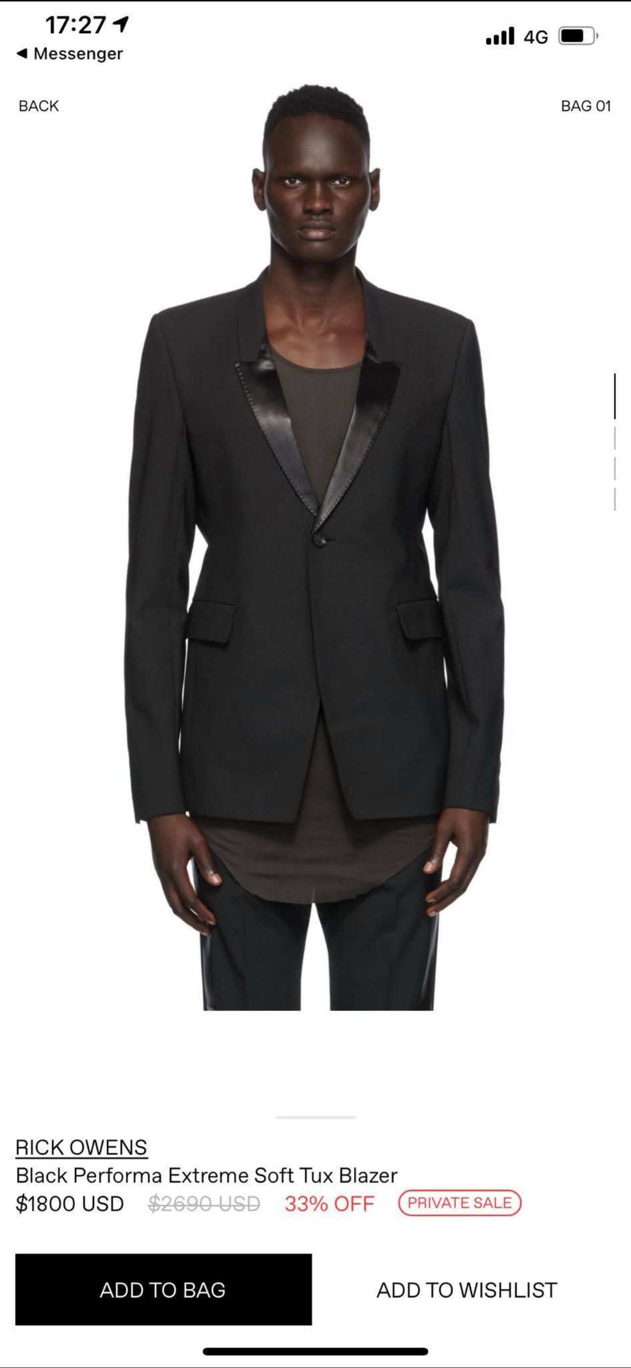 Rick Owens Black Performa Extreme Soft Tux Blazer Size 48S - 1 Thumbnail