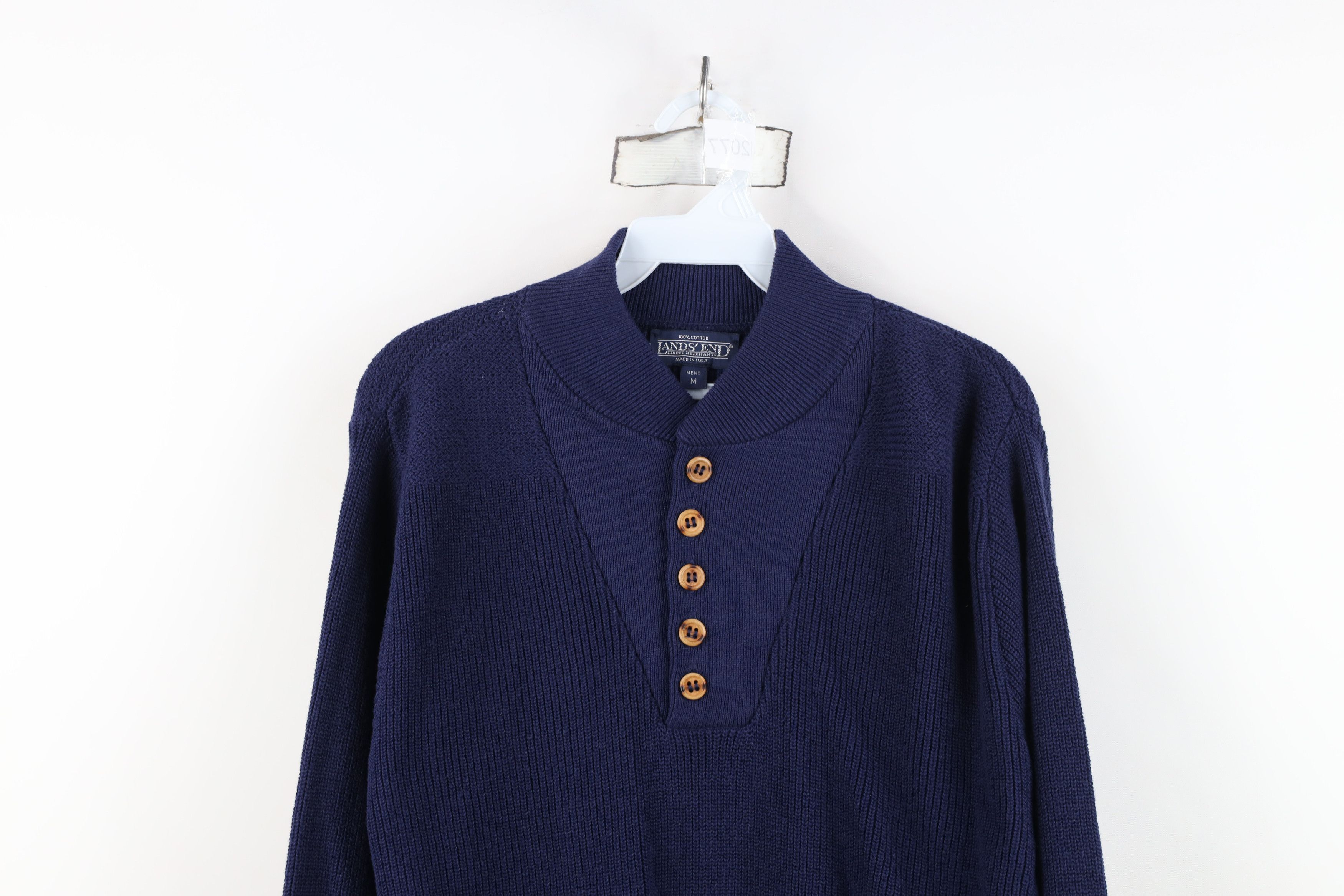 Lands' End Vintage 70s Lands End Cotton Ribbed Knit Henley Sweater USA Size US M / EU 48-50 / 2 - 2 Thumbnail