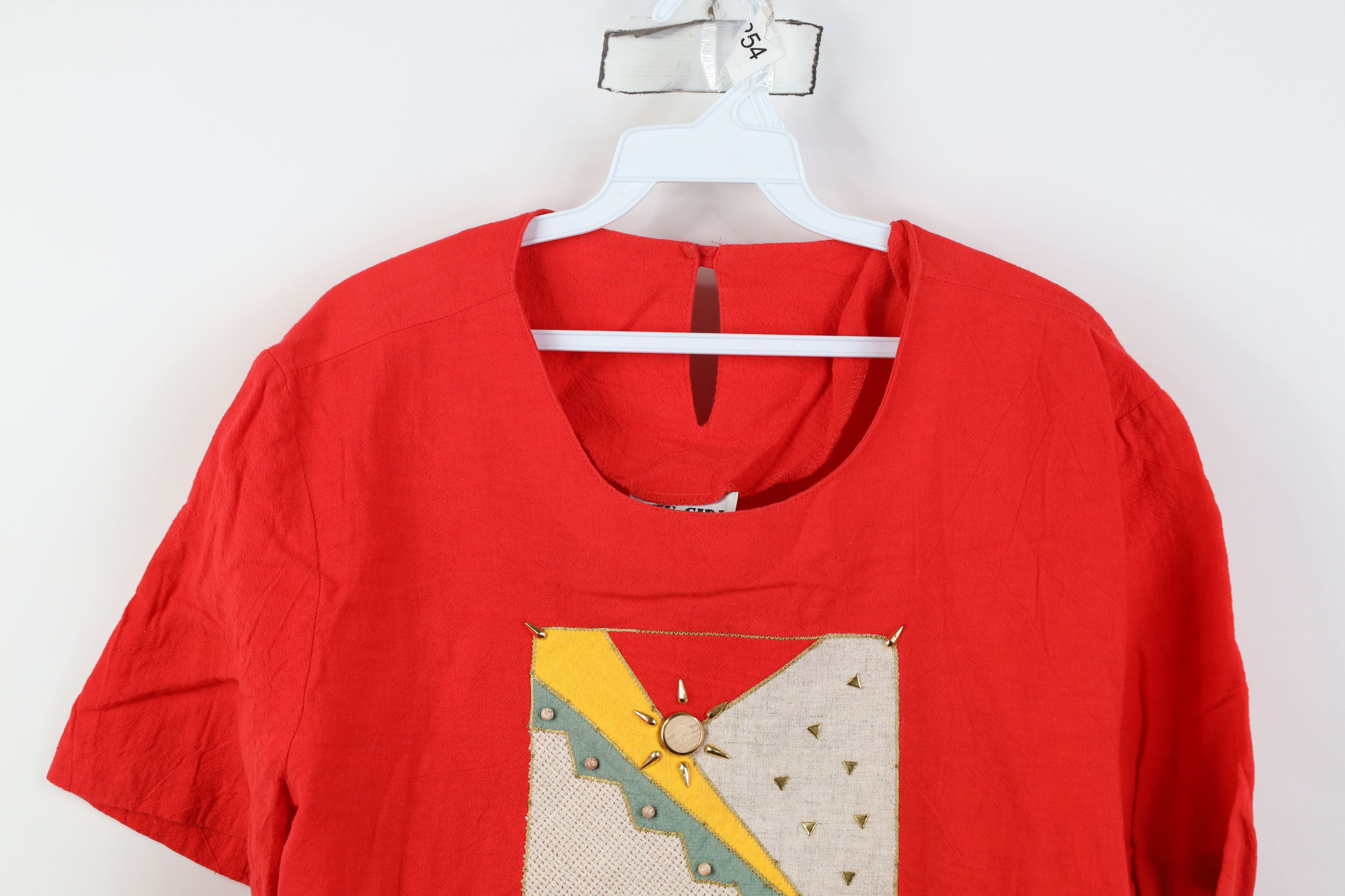 Vintage Vintage 90s Streetwear Cotton Abstract Sun Shirt Red USA Size L / US 10 / IT 46 - 2 Thumbnail