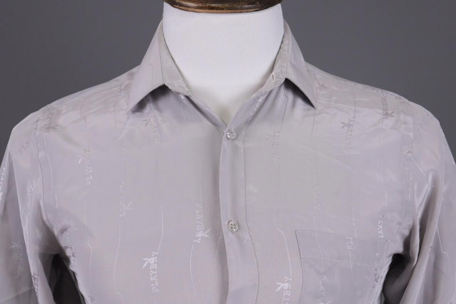 Playboy Play Boy Silk Look Striped Logo Printed Shirt Size 33 / 34 Size US M / EU 48-50 / 2 - 2 Thumbnail