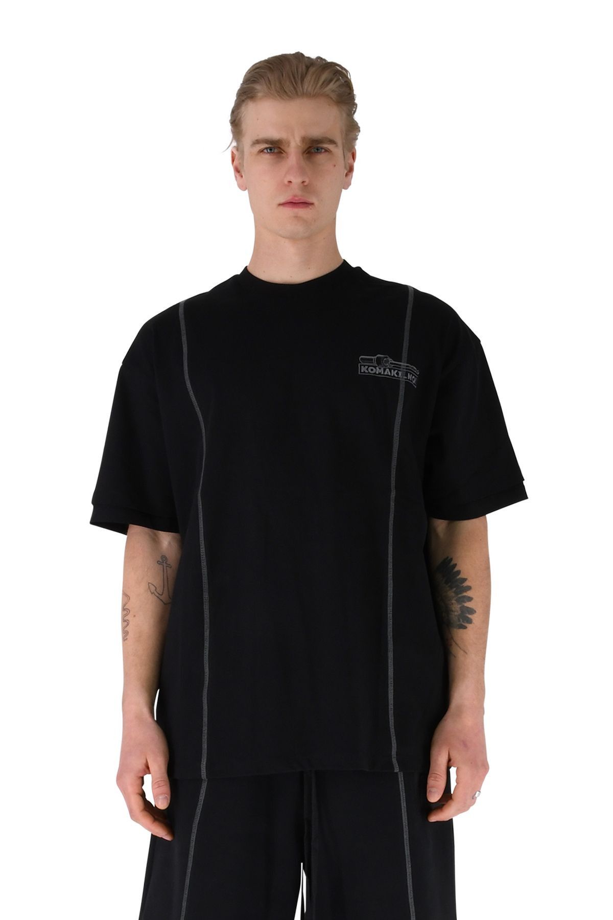 image of Komakino Twist Drill Sliced T-Shirt in Black, Men's (Size Medium)
