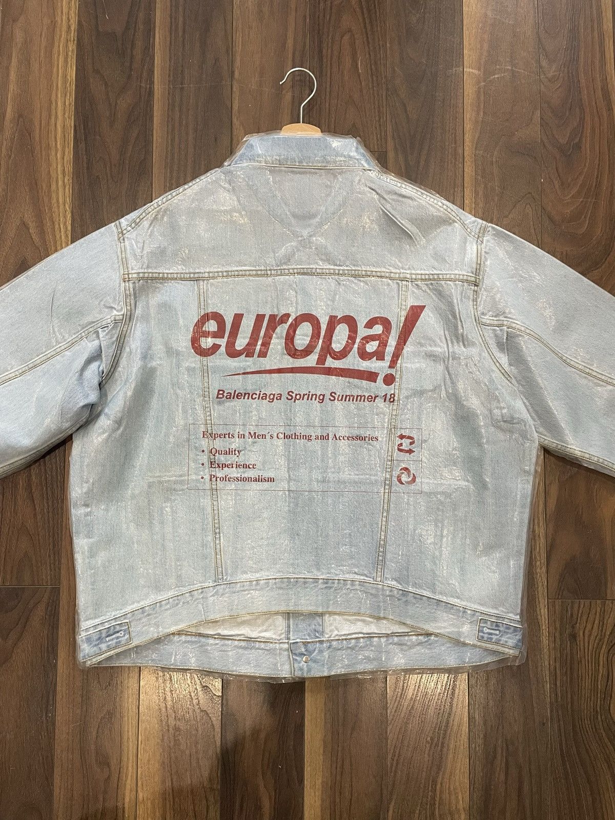 Balenciaga Balenciaga SS18 Europa! Laminated Denim Jacket Size US XL / EU 56 / 4 - 2 Thumbnail
