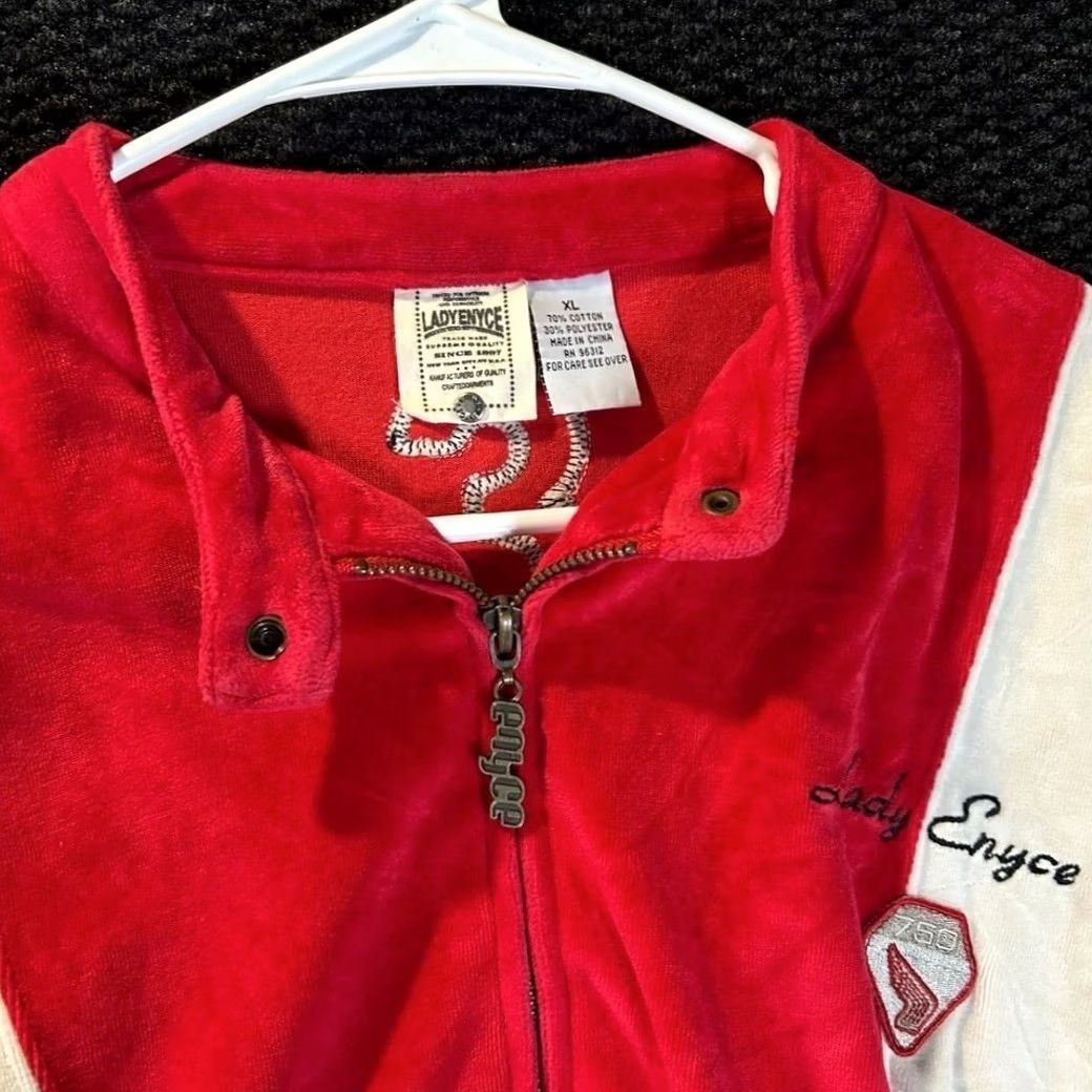 Enyce Lady Enyce Velour 750 Sport Racing Full Zip Jacket Red White Women's XL Track Jacket Womens Size XL / US 12-14 / IT 48-50 - 2 Thumbnail