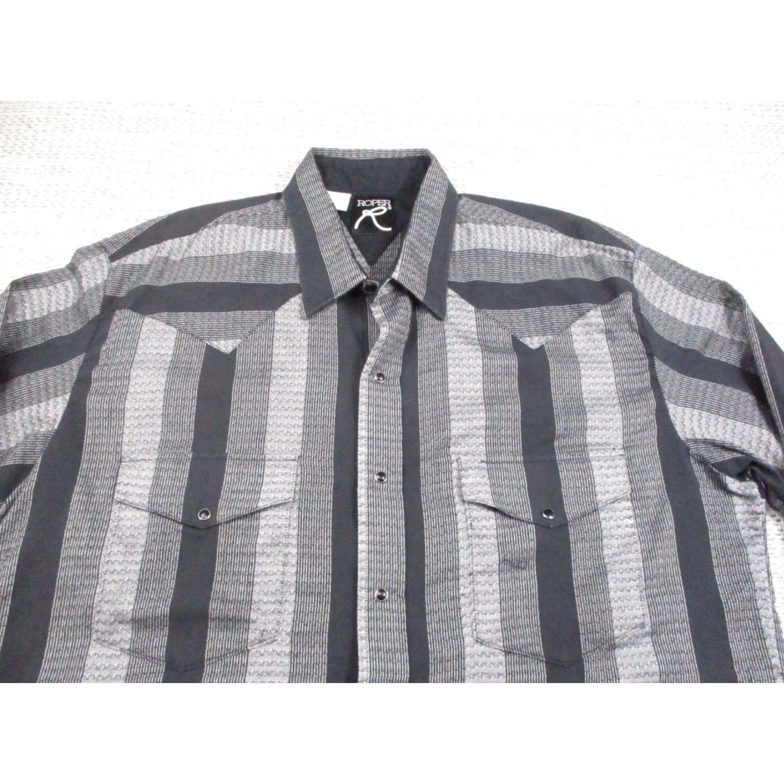 Roper VINTAGE Roper Shirt Mens XL Black Gray Western Pearl Snap Front Striped Long Sleeve Size US XL / EU 56 / 4 - 4 Thumbnail