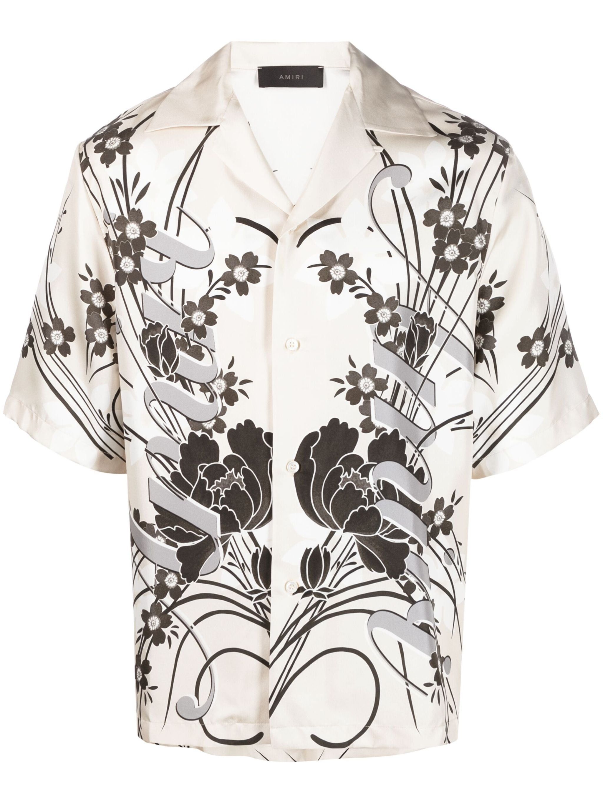 image of Amiri 2.2K Value White Floral-Print Silk Bowling Shirt, Men's (Size Small)