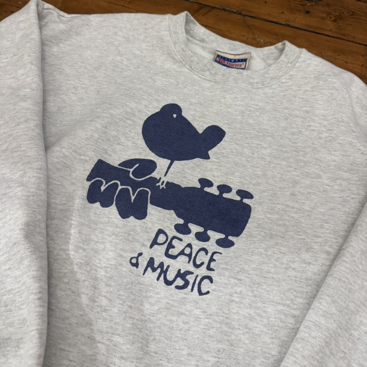 Hanes Gray Vintage 90s Peace & Music Crewneck Sweatshirt Size US L / EU 52-54 / 3 - 2 Thumbnail
