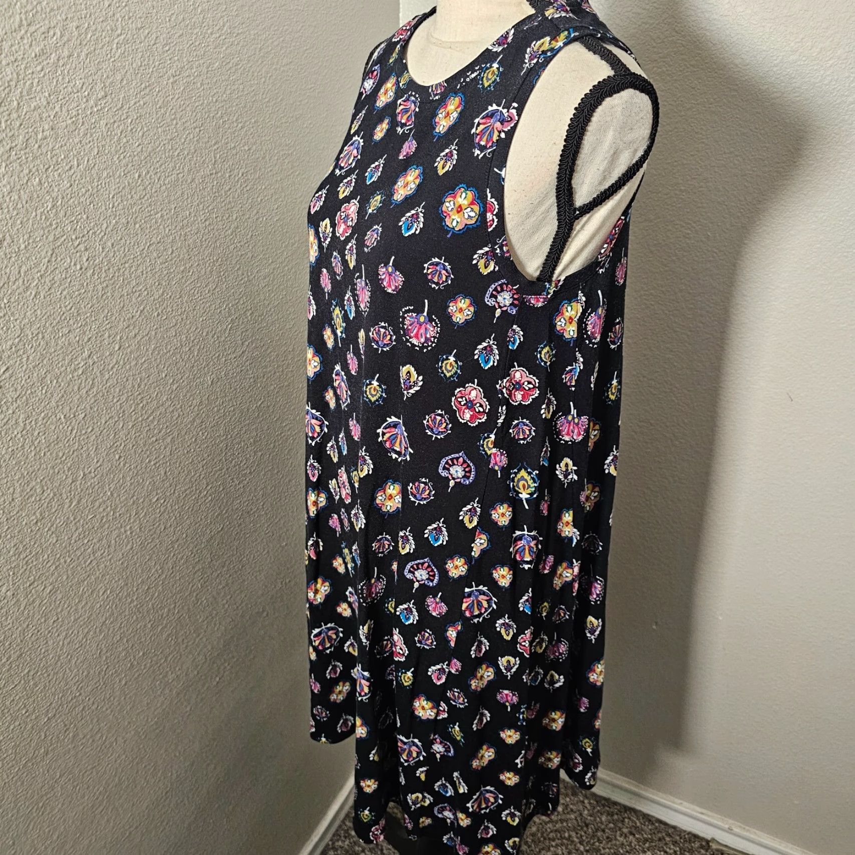 Loft VINTAGE LOFT Black Floral A-Line Stretch Jersey Sleeveless Dress Women M Casual Summer Size M / US 6-8 / IT 42-44 - 2 Thumbnail