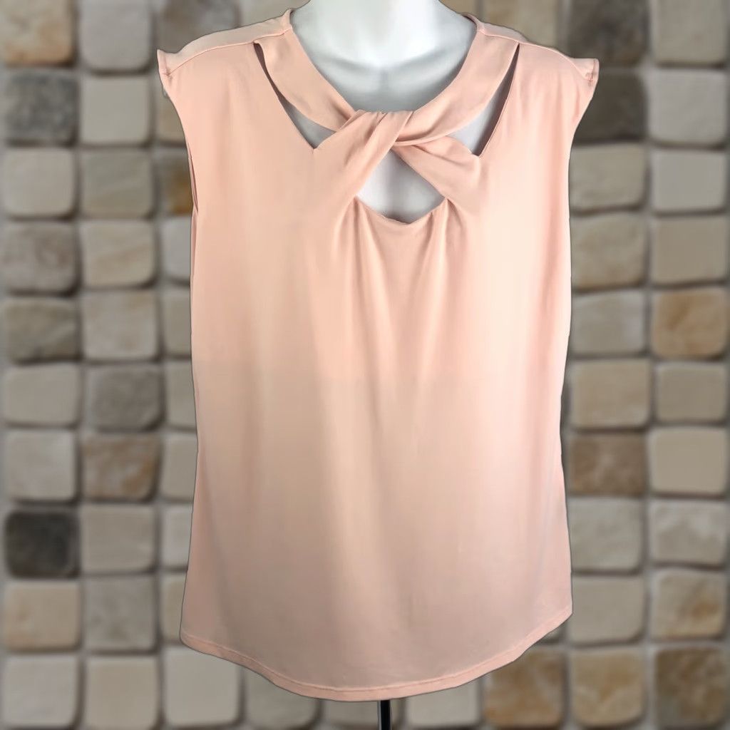 Pinko Vintage Attention Sleeveless Top XL Pink Peach Cutout Round Neck Knit Size XL / US 12-14 / IT 48-50 - 1 Thumbnail