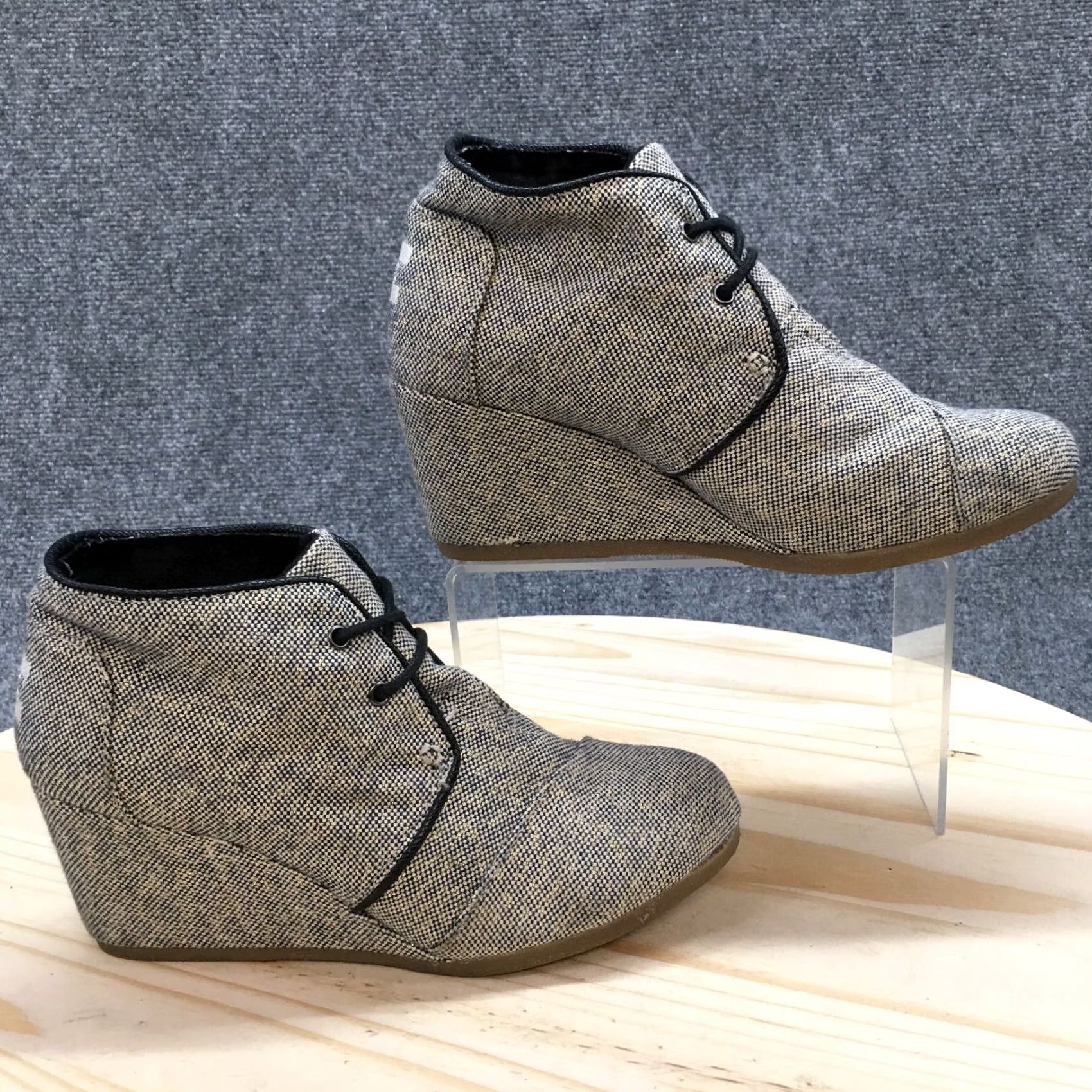 Toms Toms Womens 8 Desert Lace Up Wedge Ankle Bootie Grey Fabric Casual Boots 690515 Size US 8 / IT 38 - 2 Thumbnail