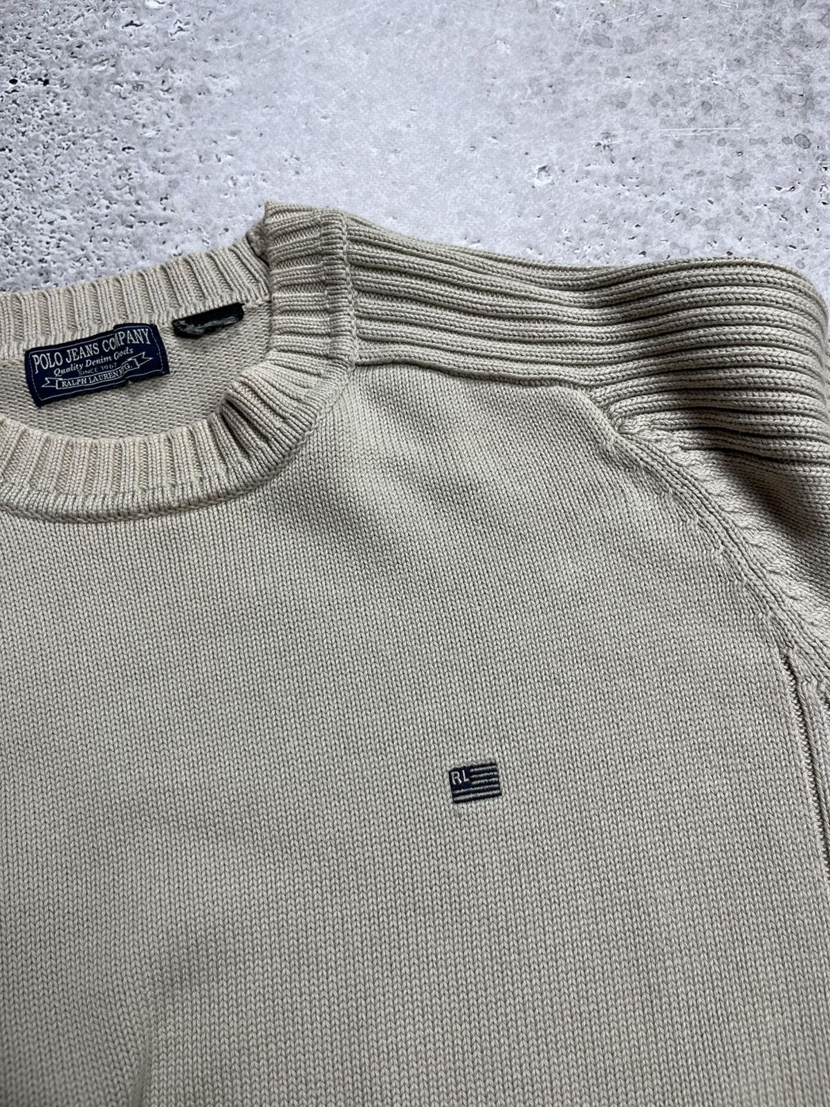 Polo Jeans Company RL Beige Knit Sweater Ribbed Sleeves
