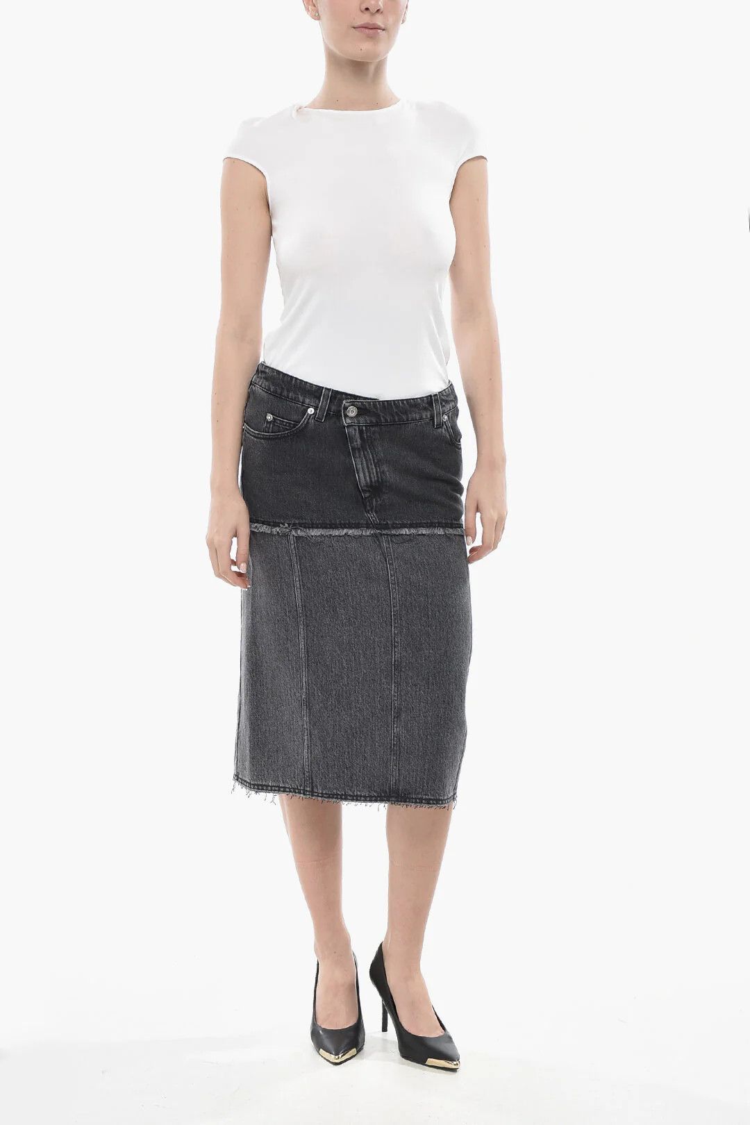 Alexander McQueen og1mm0426 Denim Midi Skirt in Black Size 27" / US 4 / IT 40 - 4 Thumbnail
